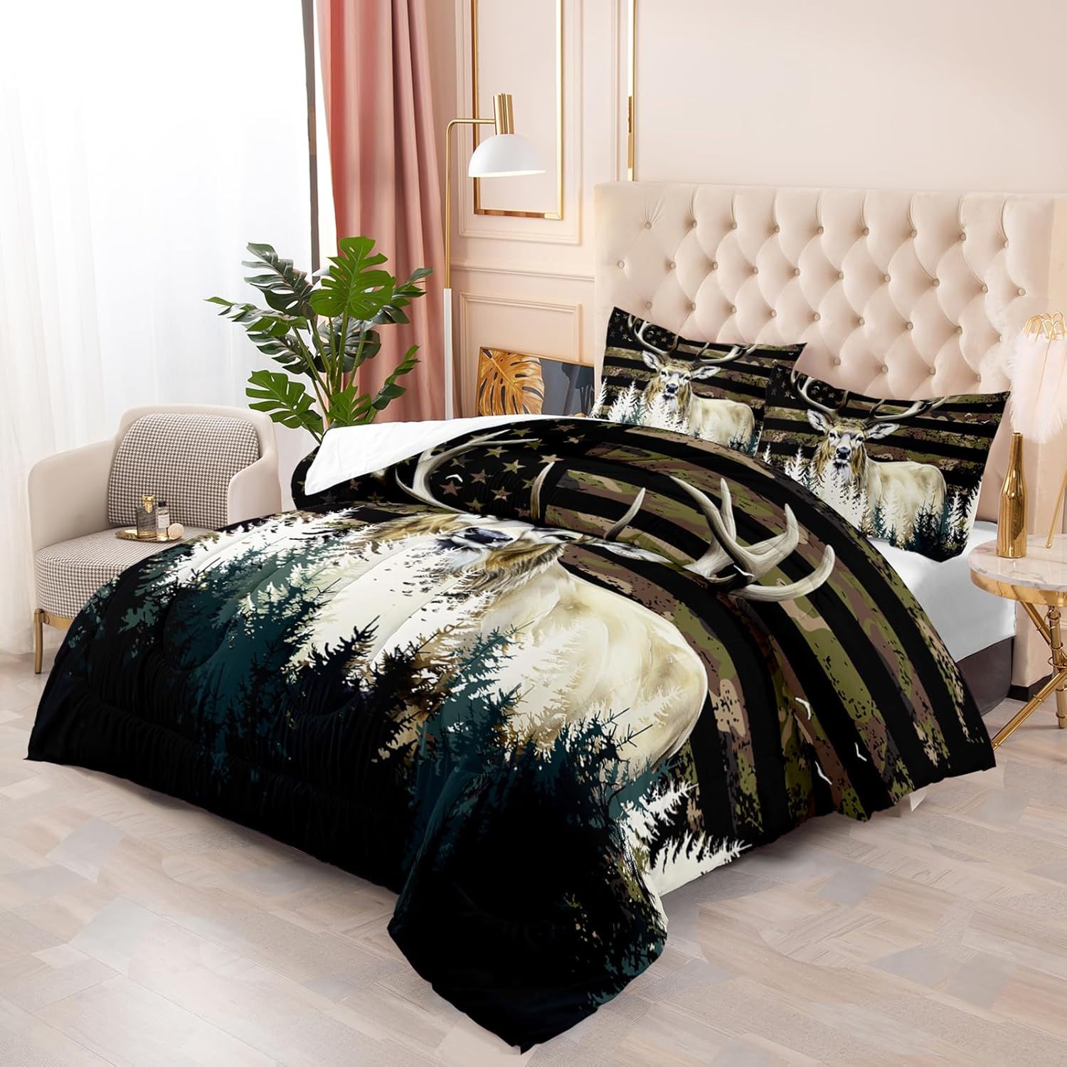 Ntlfup Deer Comforter Set for Boys Kids Teens