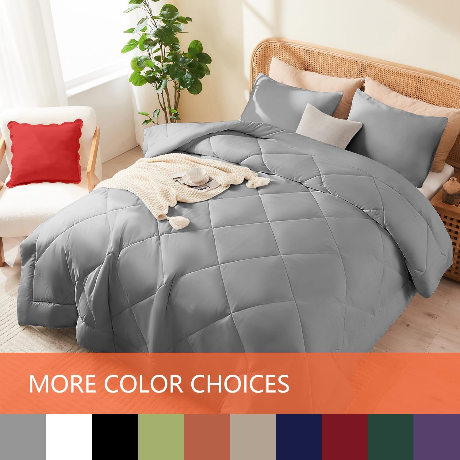 YOOHU Full Comforter Set Grey 3 Pieces All Season
