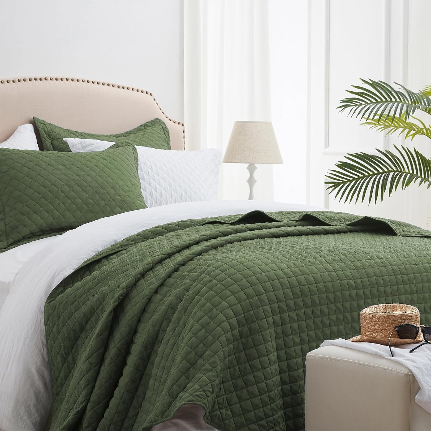 SunStyle Home Olive Green King Quilt Bedding Set