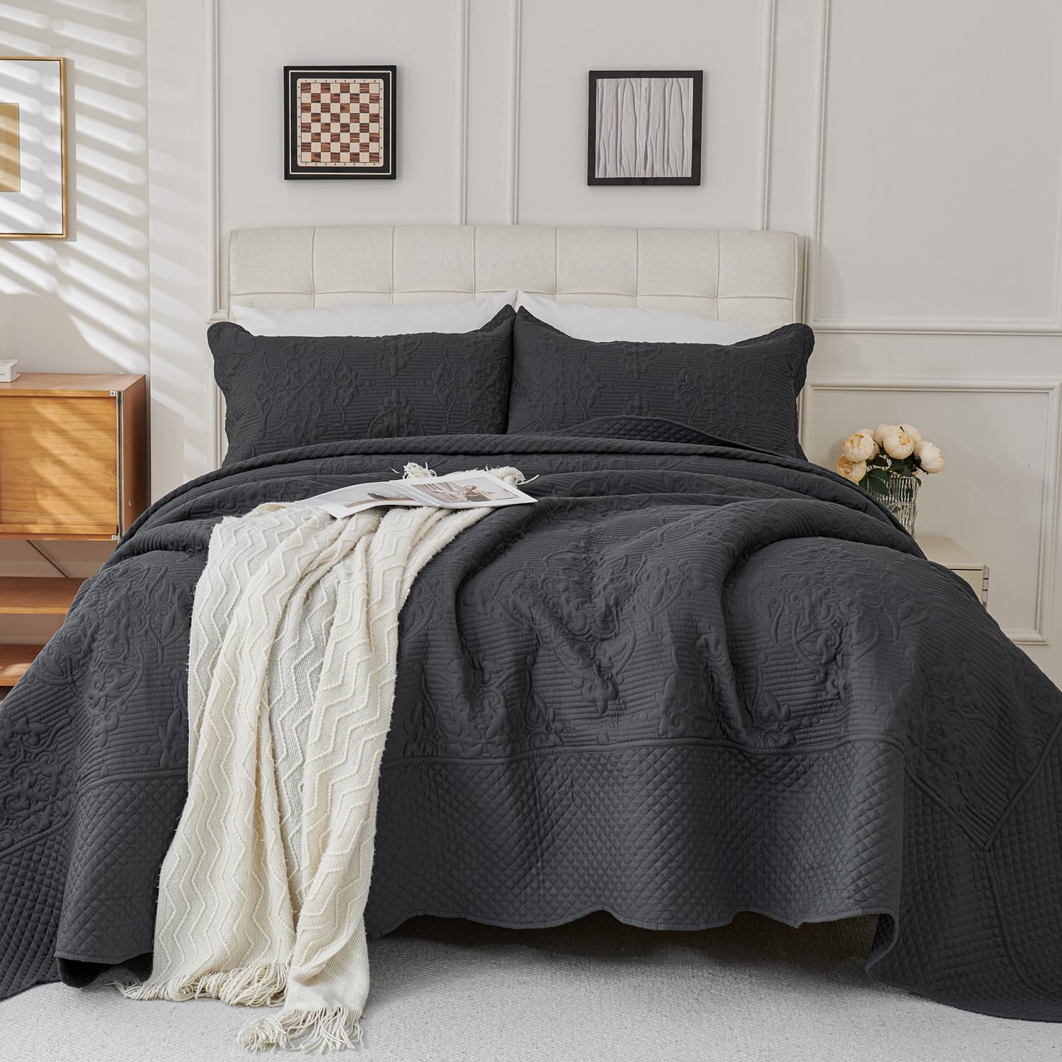 EVENHUG Quilt Set King Size Dark Grey 120x120
