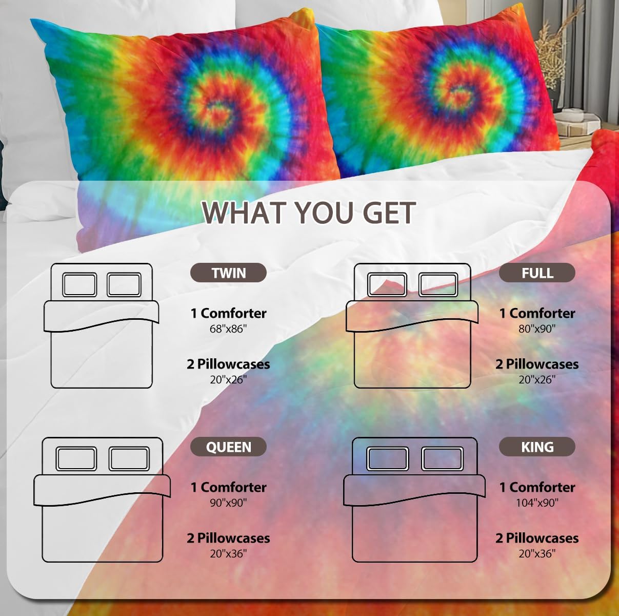 BlessLiving Tie Dye Comforter Twin Set for Kids 1