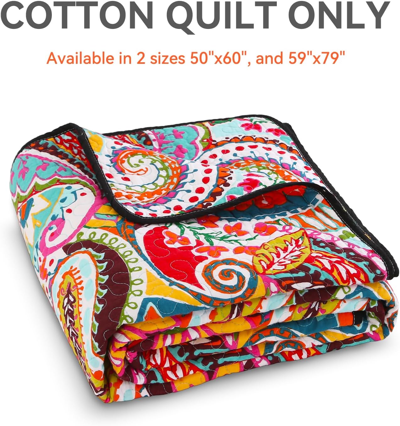 Qucover Reversible Paisley Throw Blanket 59x79 Cotton Quilt