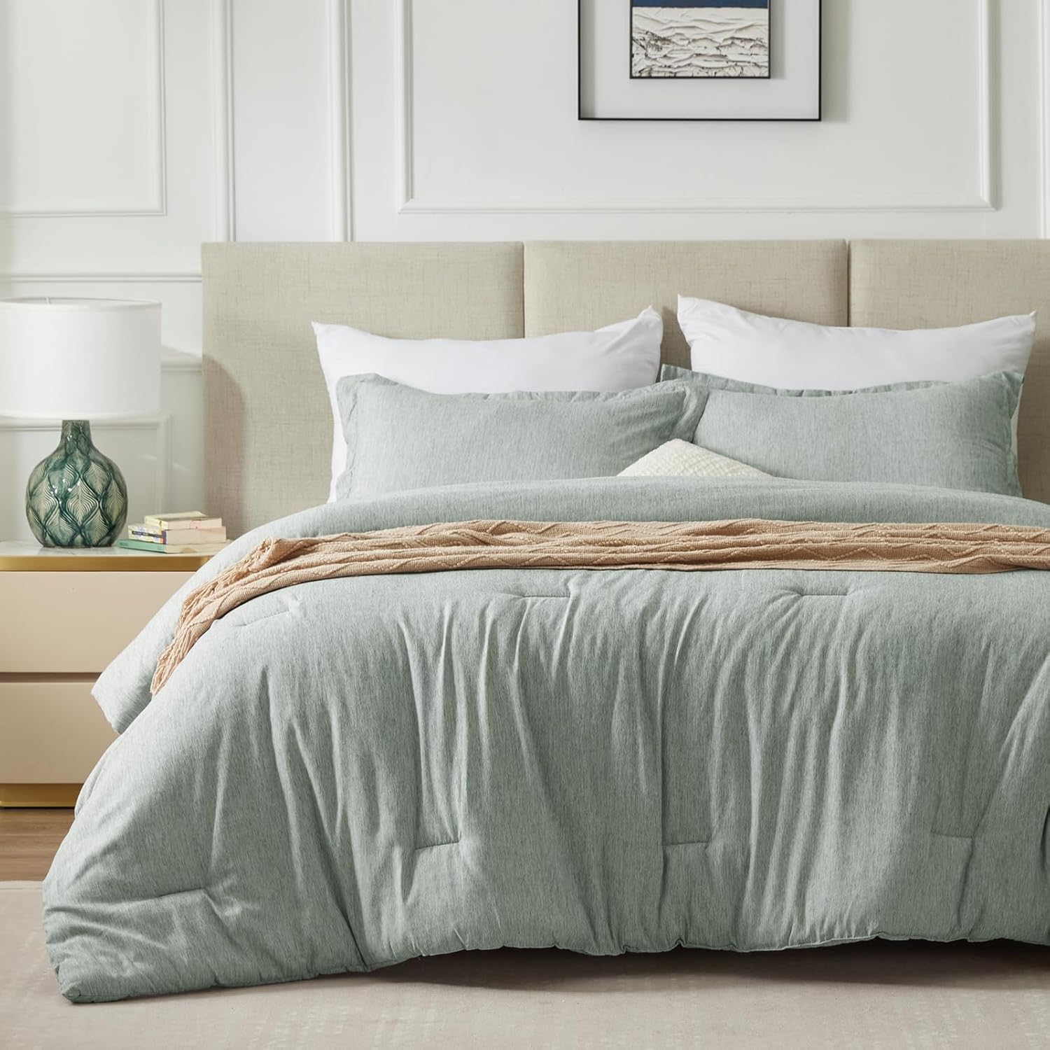 CozyLux California King Comforter Set - 3 Pieces Sage Green 1