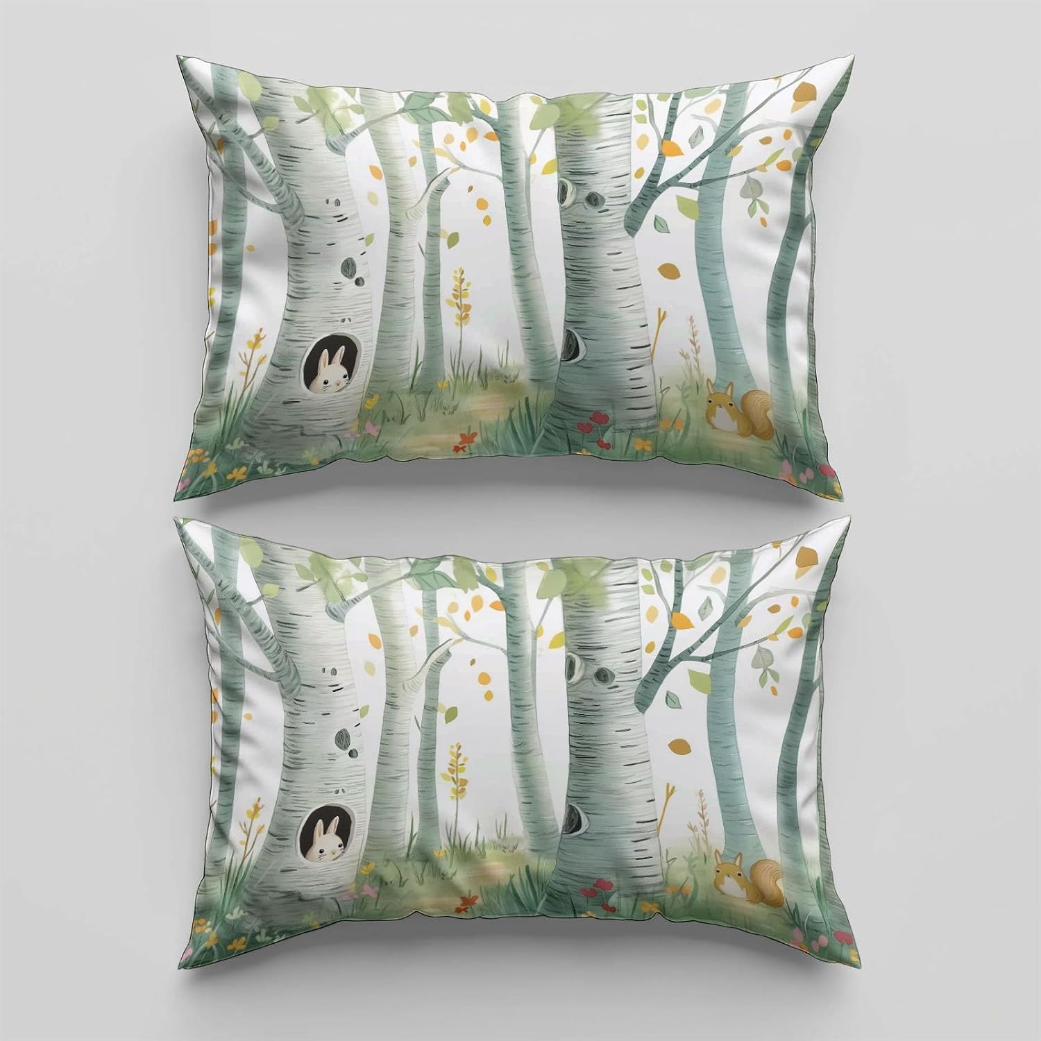 Cartoon Forest Birch Trees Duvet Cover Set