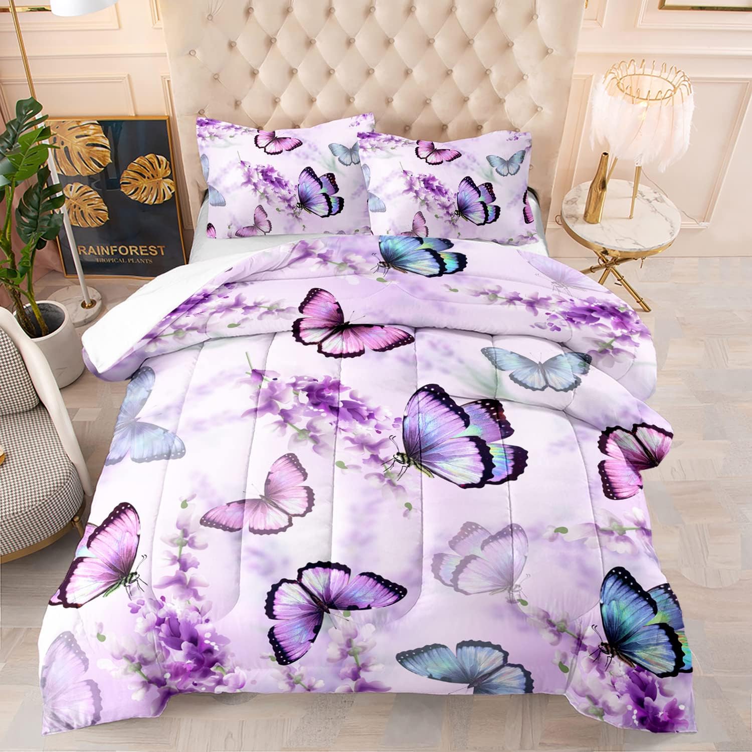 Lavender Butterfly Comforter Set for Kids and Adults