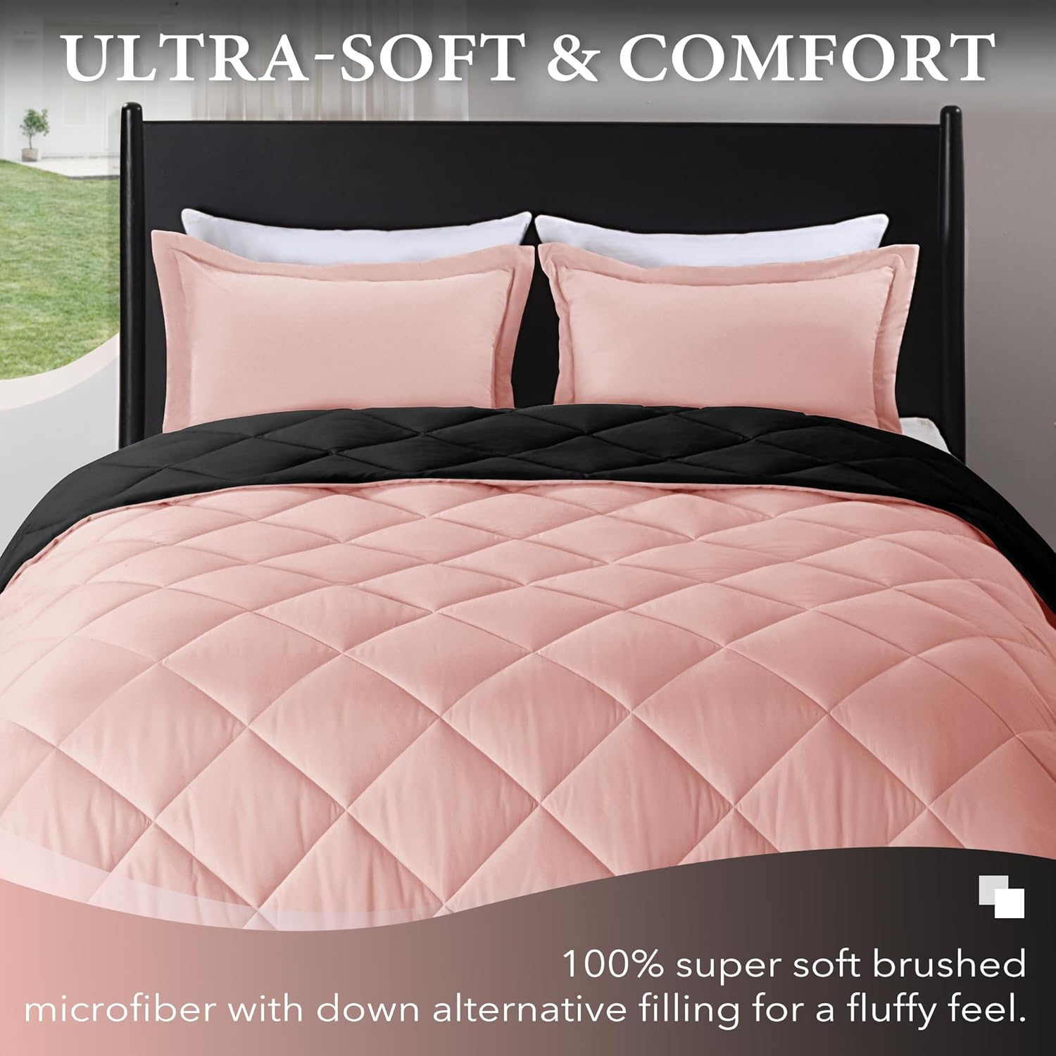 Downluxe Queen Comforter Set - Pink and Black 1