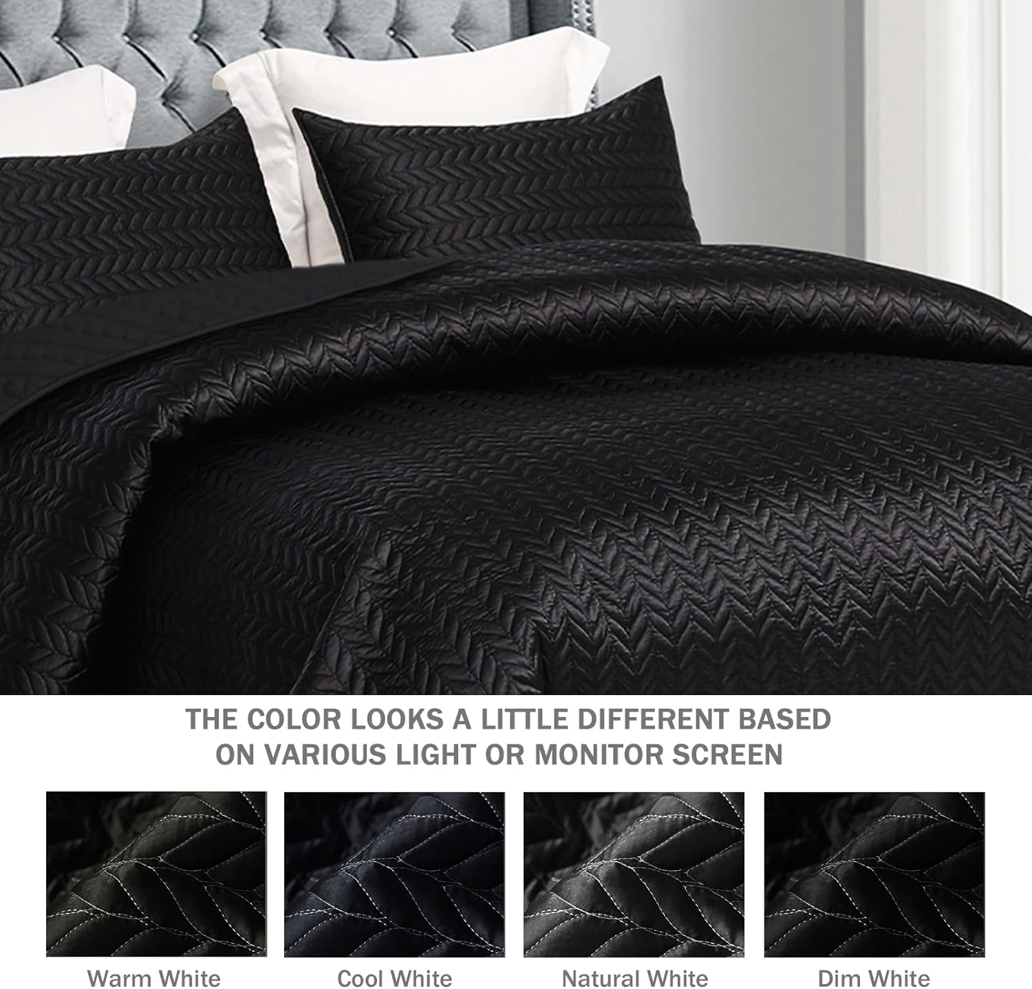 Whale Flotilla Silky Soft Satin Quilt Set Black King Size