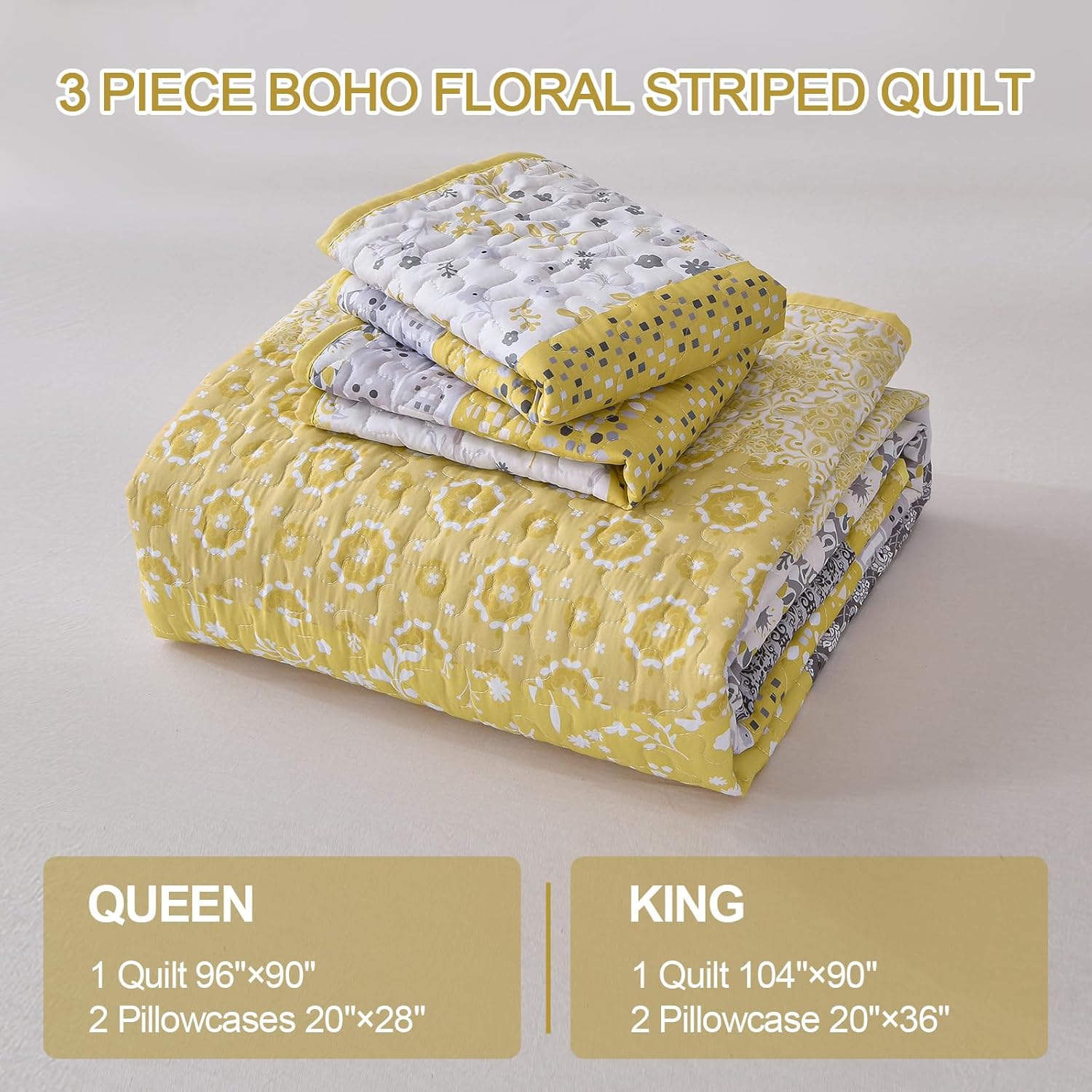 Wongs Boho Yellow Quilt Set King with Pillowcases
