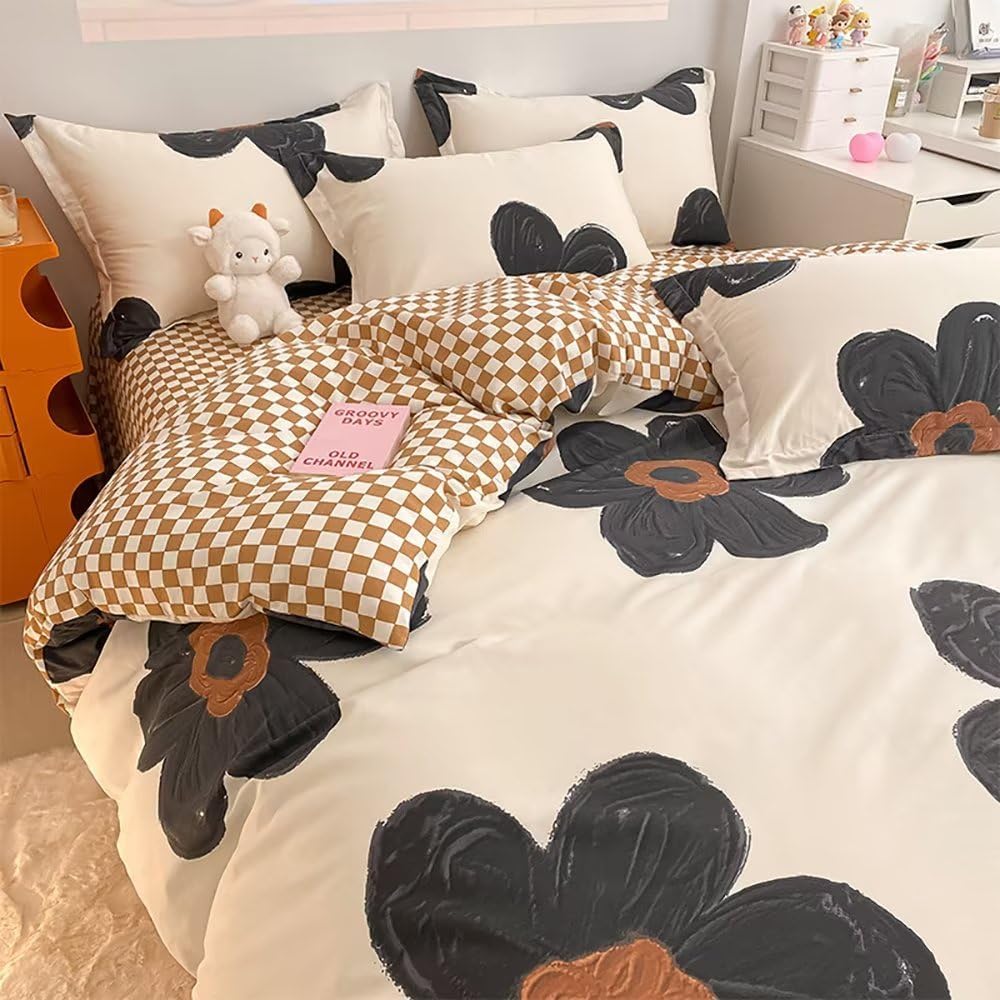 Houseri Black Floral Comforter Set Queen Size