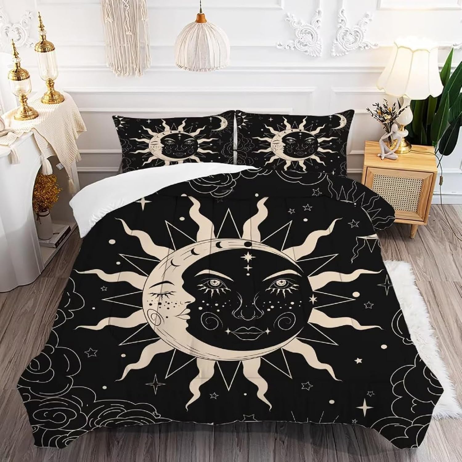 Kxry Sun Moon Comforter Set for Kids Girls
