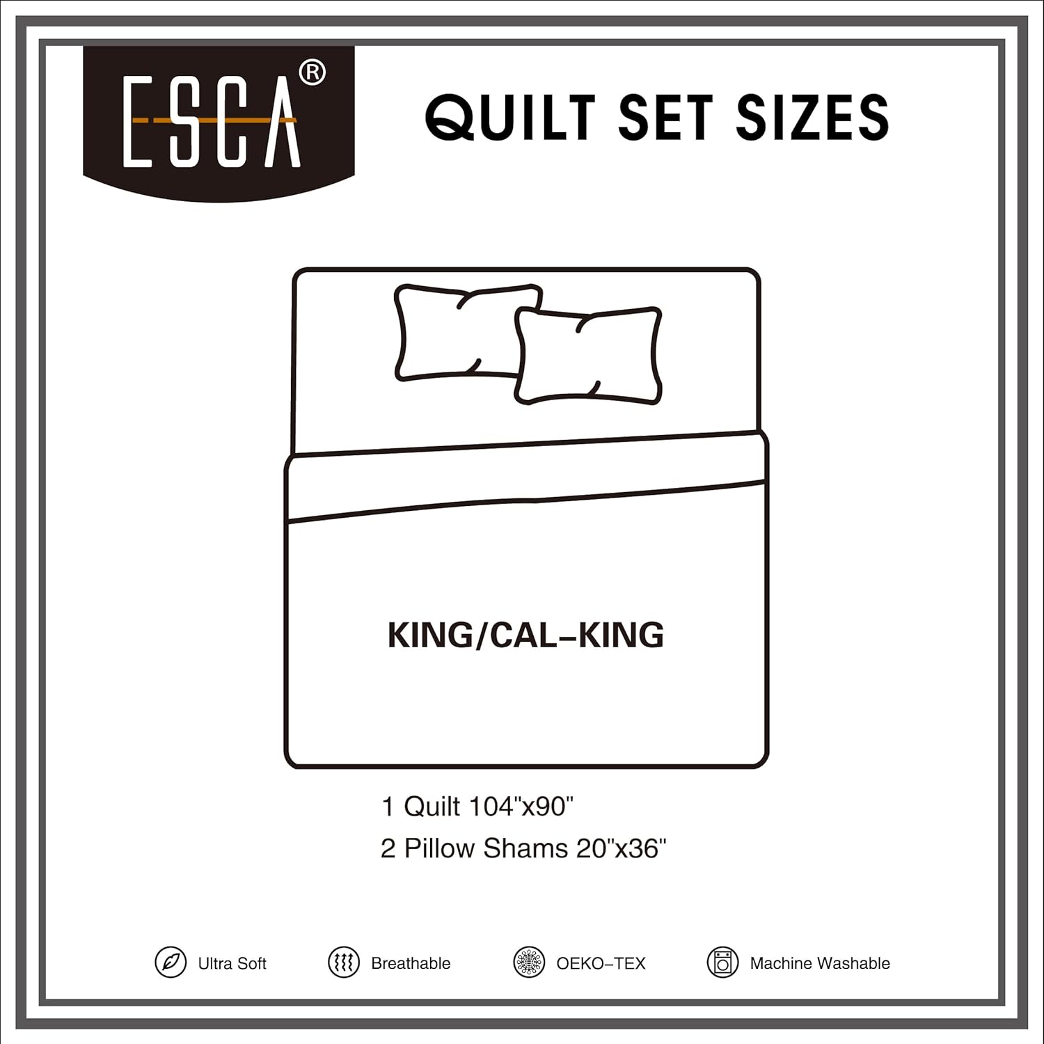 ESCA 3-Piece Black Bedspread Set King Size Navajo Quilt
