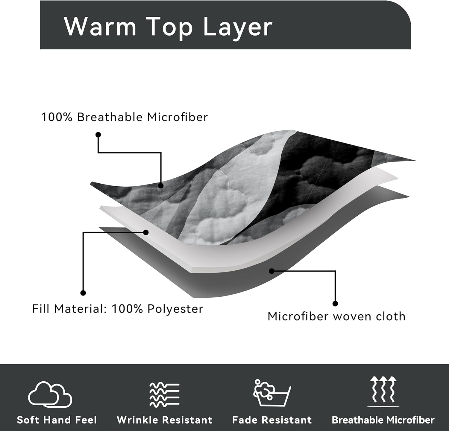 Weesire Modern Grey Black Stripe Quilt Set King Size
