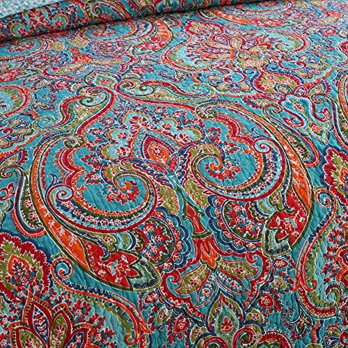 NEWLAKE Reversible Cotton Quilt Set with Floral Design Queen Size