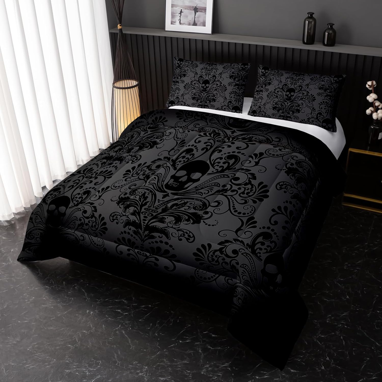 Nttopship Gothic Floral Comforter Set King Size