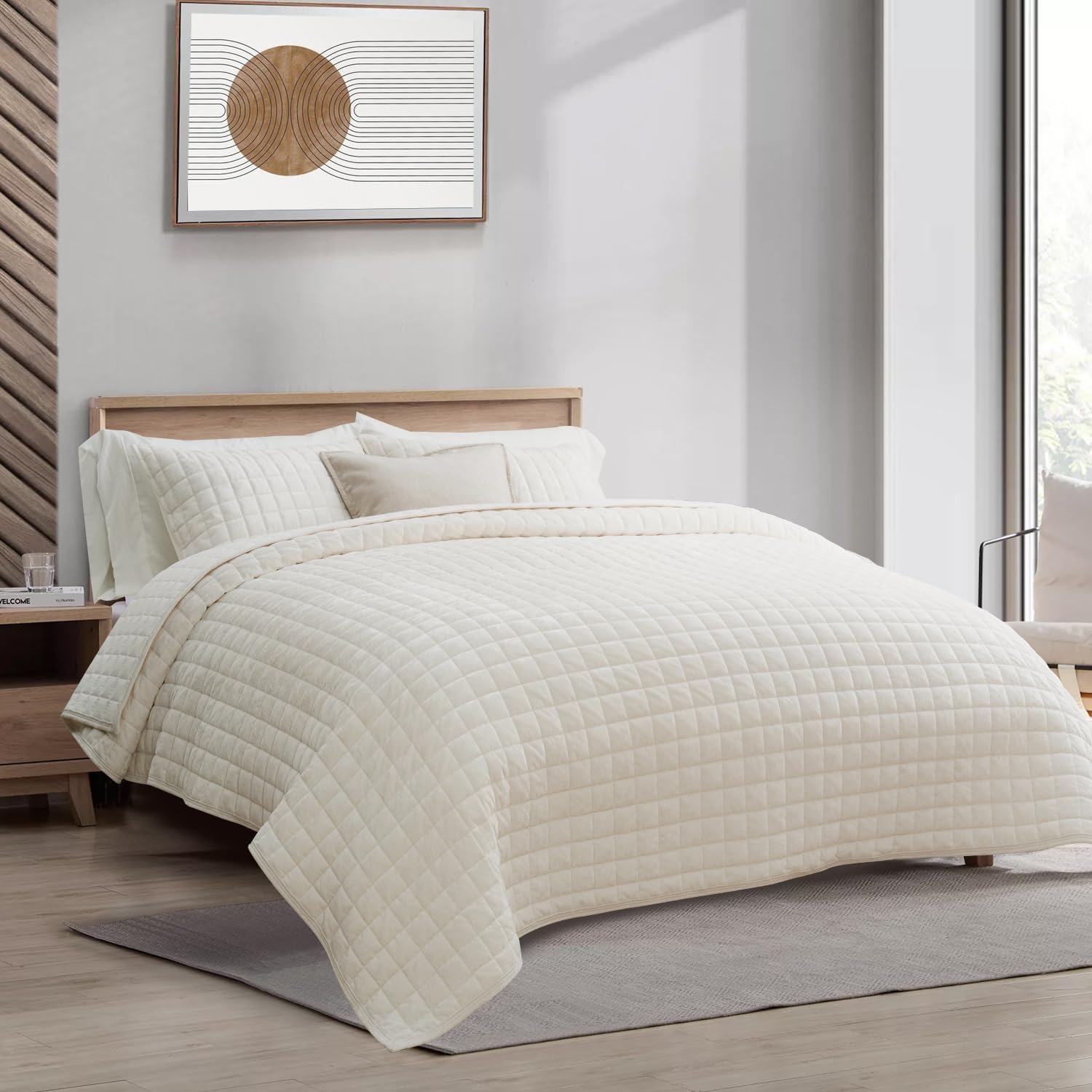 RECYCO Luxury Velvet Quilt Set King Size Cream White