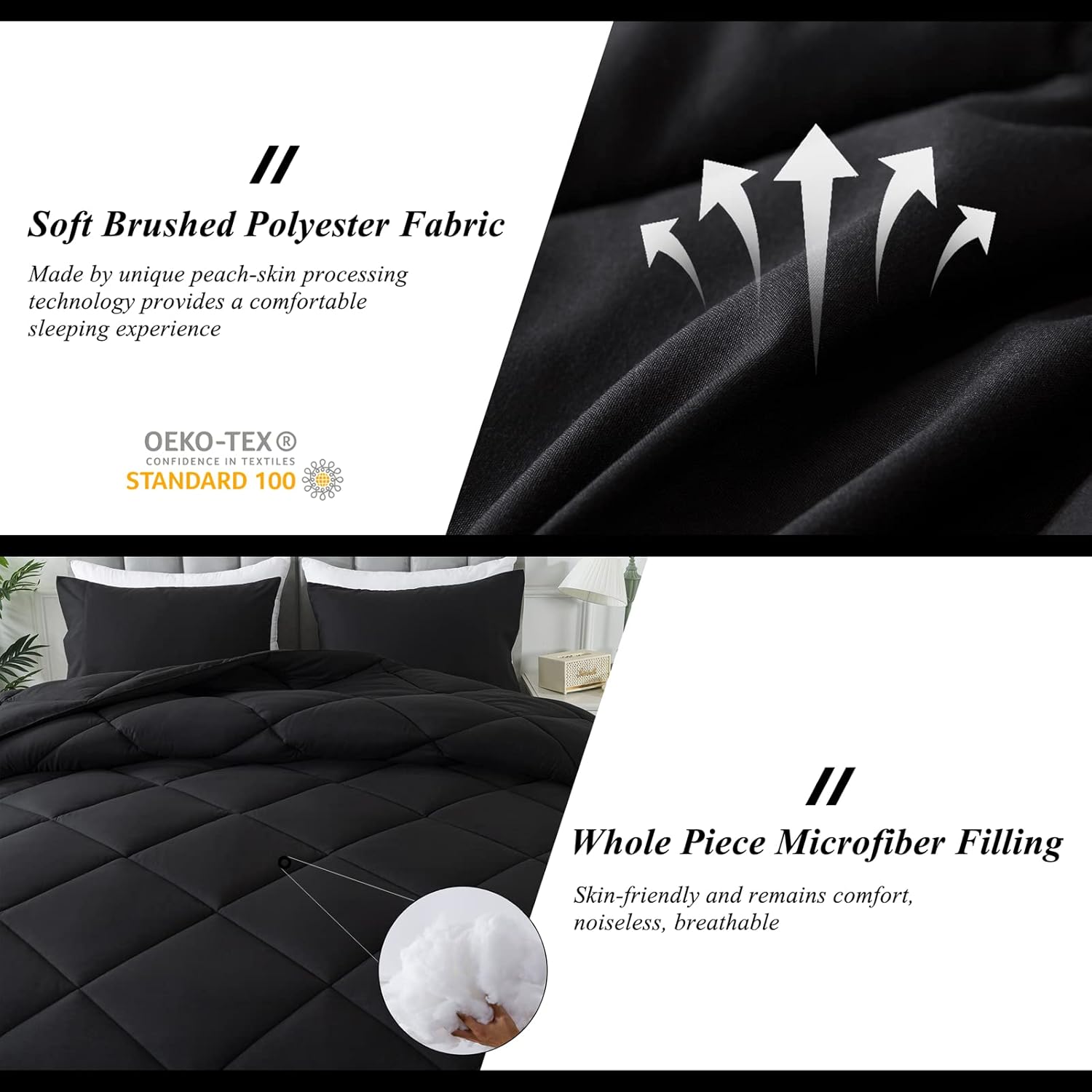 ELNIDO QUEEN Black Queen Comforter Set 3 Pieces