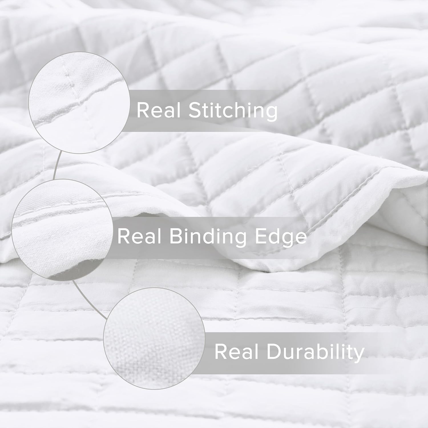 Comfort Spaces Kienna Quilt Set - White Double Sided Lightweight Soft All Season