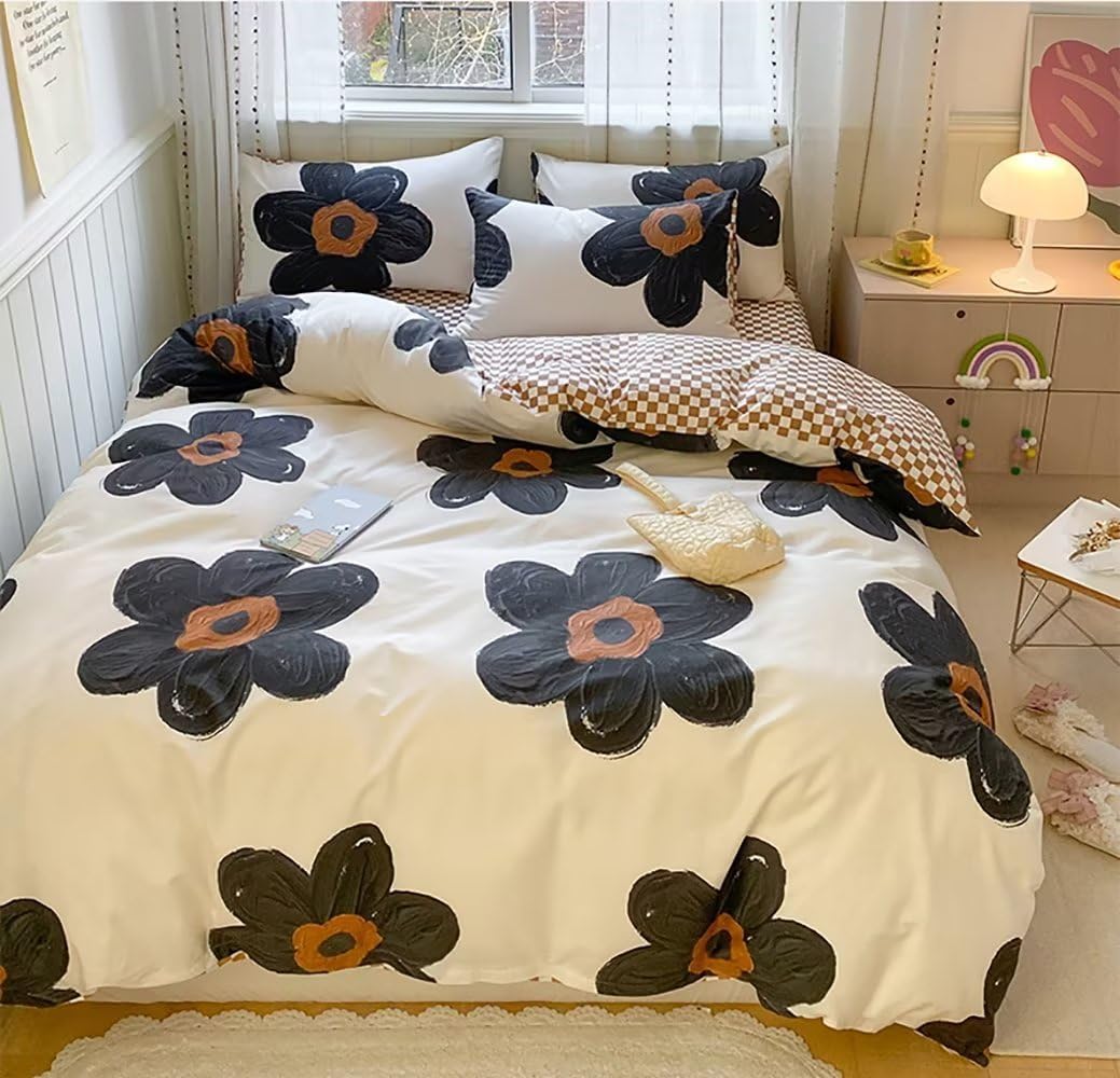 Houseri Black Floral Comforter Set Queen Size