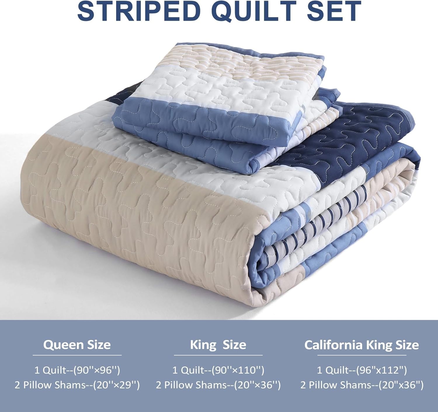 Dinjoy Blue Boho Quilt Set Queen Size 3 Pieces 1