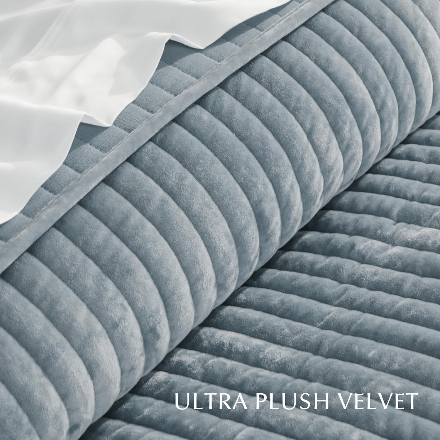 EVERGRACE Velvet Quilt Set - Dusty Blue King Size