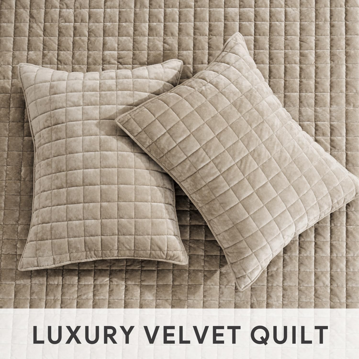 RECYCO Velvet Quilt Set Full Queen Urban Taupe