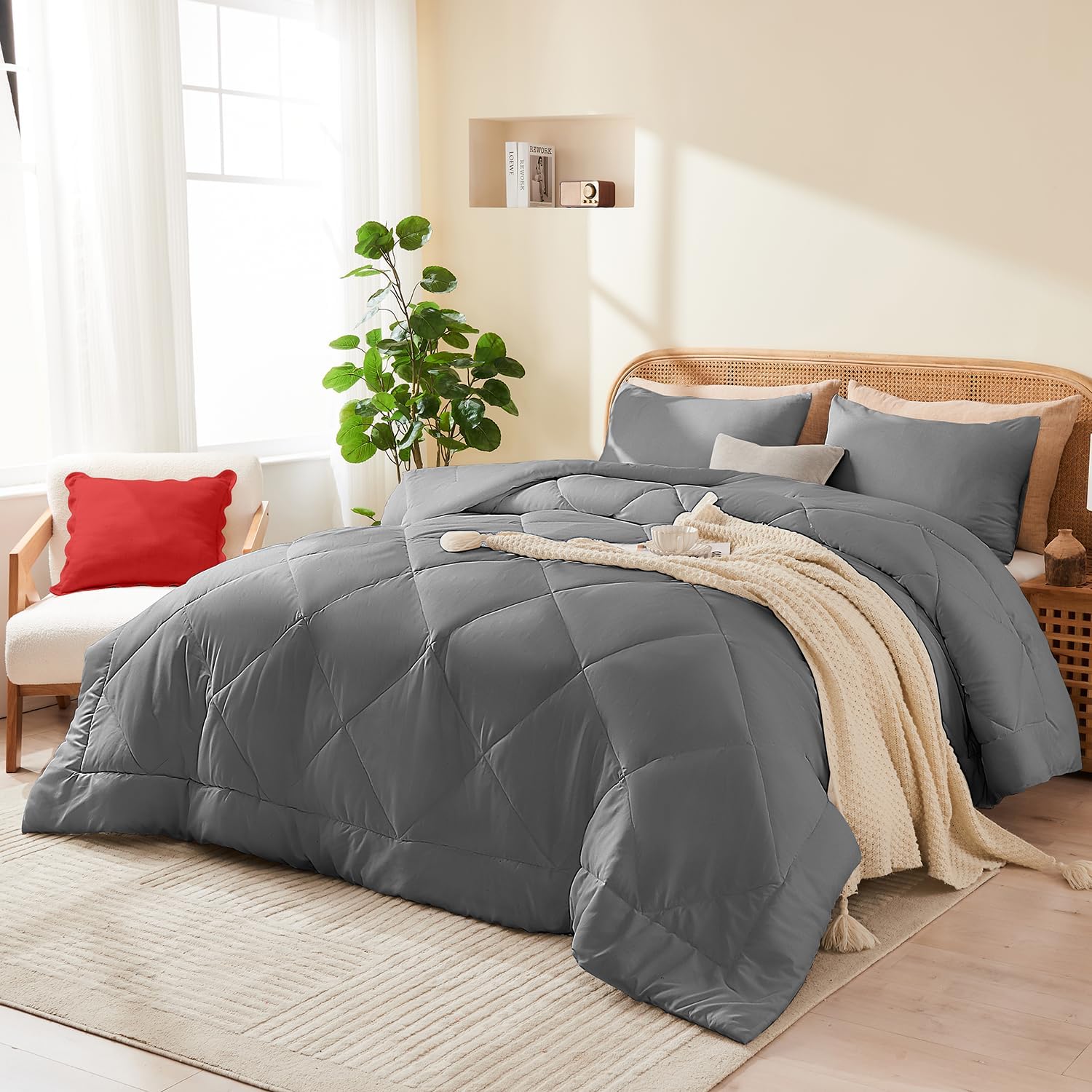 YOOHU Full Comforter Set Grey 3 Pieces All Season
