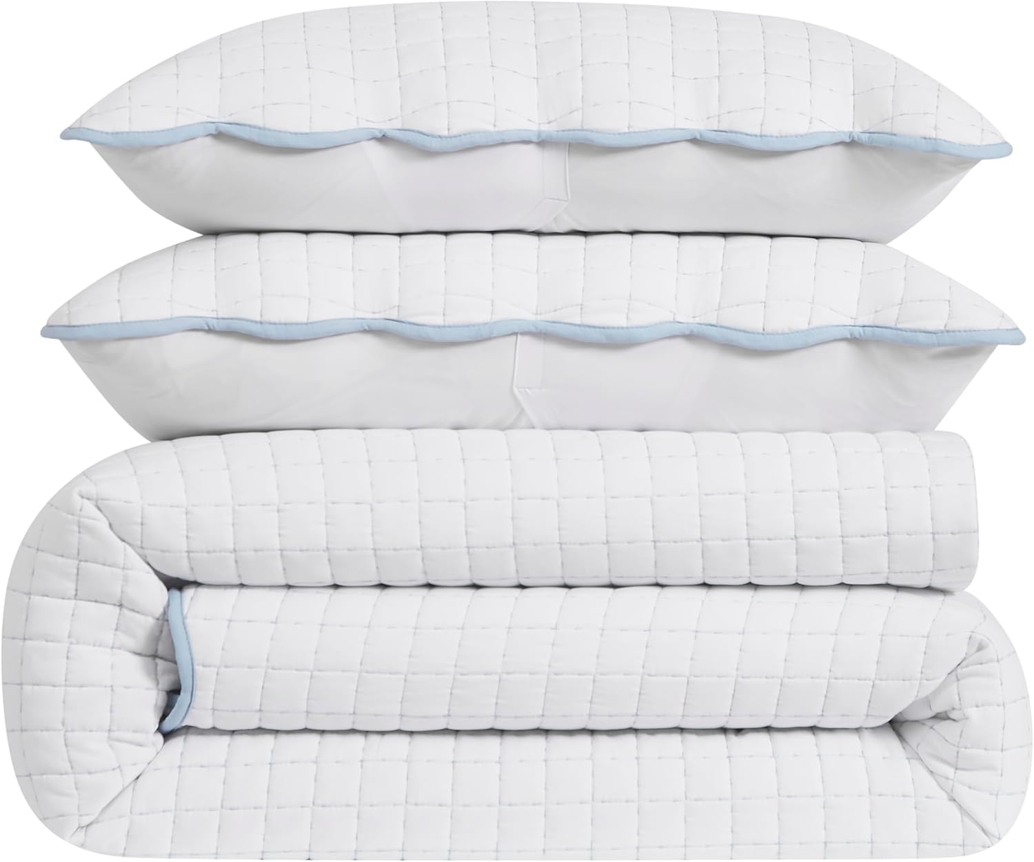 WDCOZY King Size Quilt Bedding Set with Blue Edge
