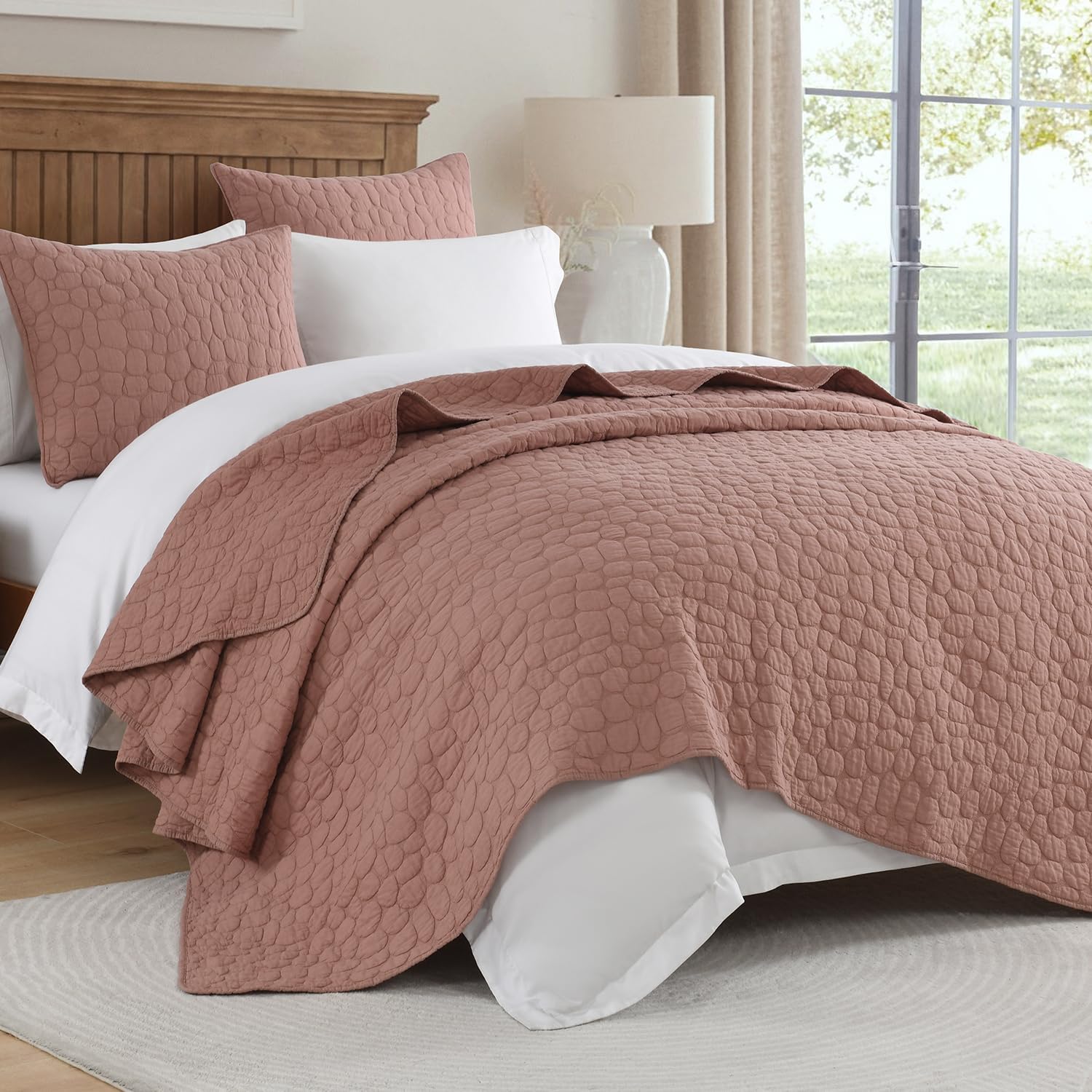 HORIMOTE HOME Queen 100 Cotton Quilt Set with Cobblestone Pattern
