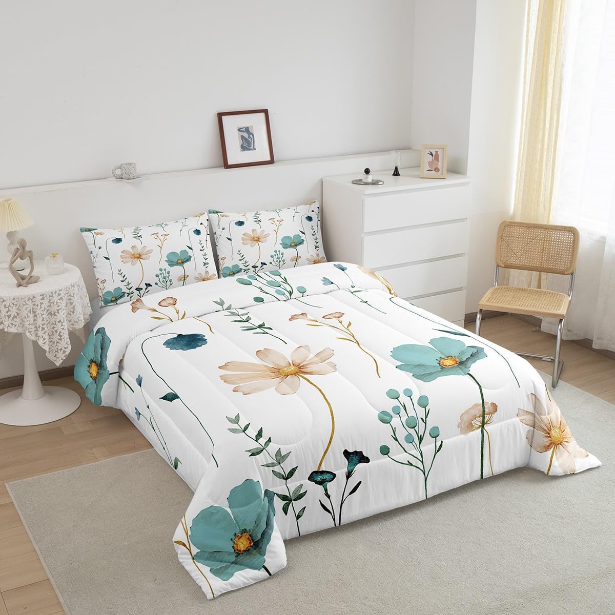 Erosebridal Watercolor Floral Comforter Set