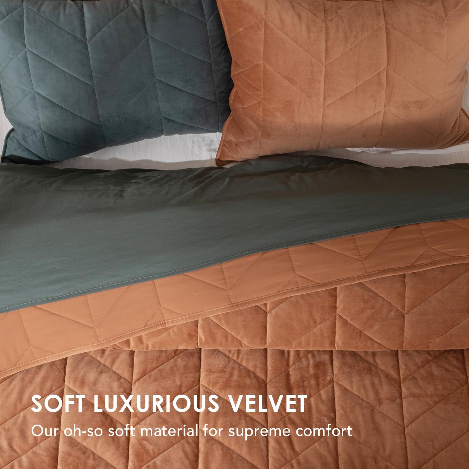 Evergrace Burnt Orange Velvet Quilt Set with 2 Shams