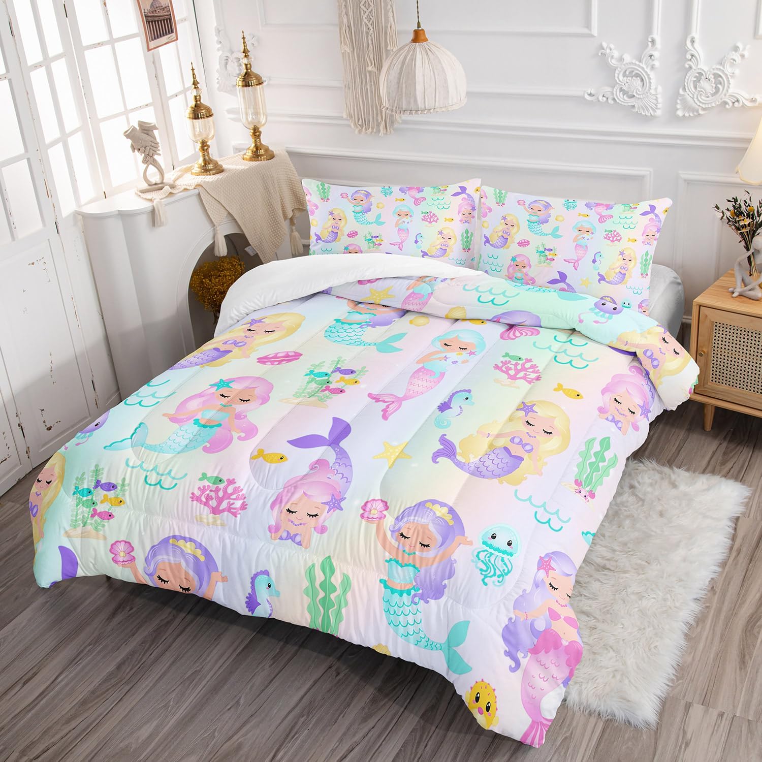 XYNHML Rainbow Mermaid Comforter Set Twin Full Queen