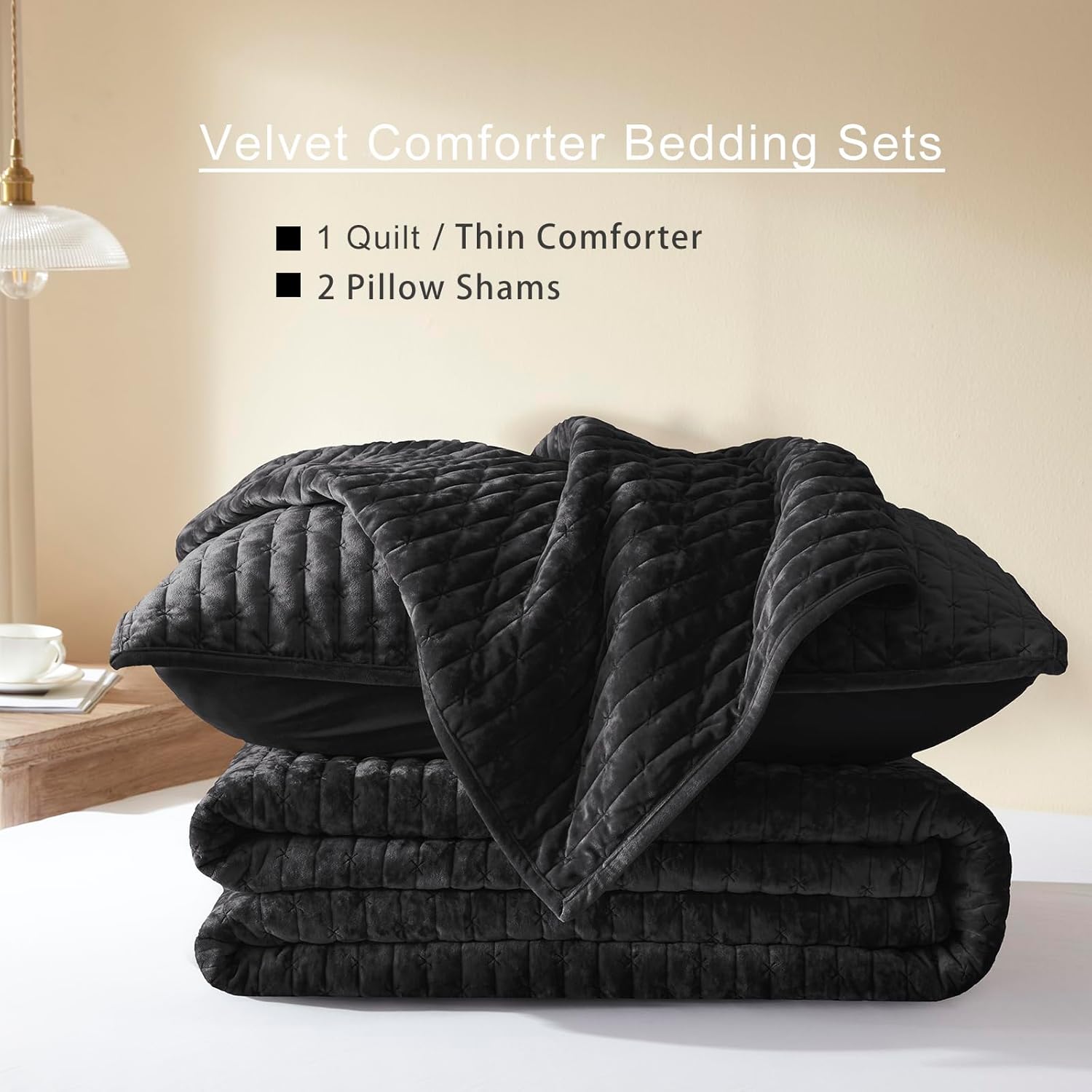 LEAONME Velvet Quilt Set Full Queen 90x98 1
