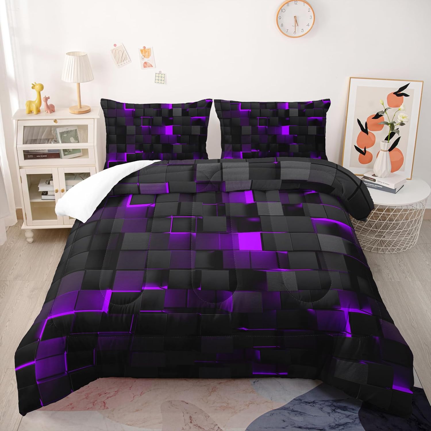 Nttopship Geometric Violet Comforter Set 3-Piece
