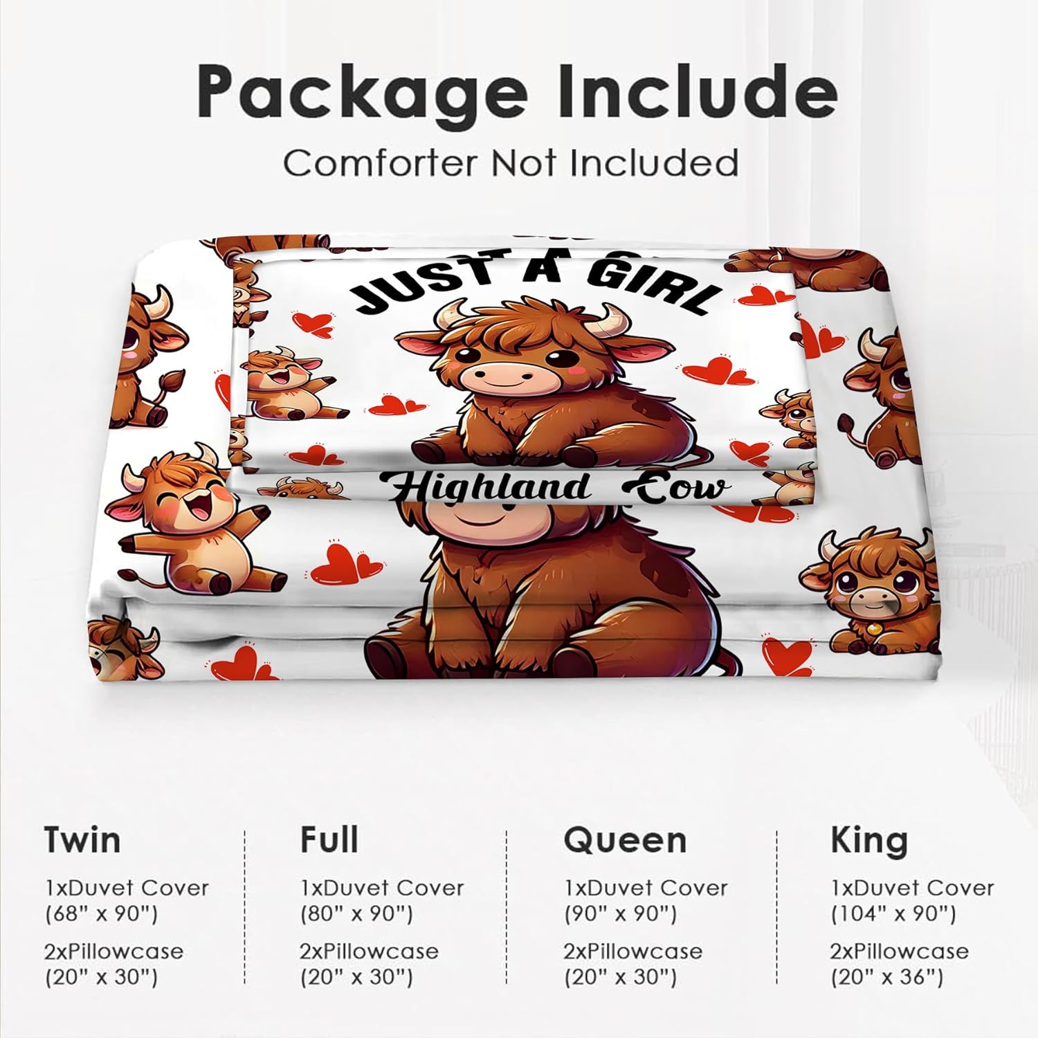 UIAMT Cute Highland Cow Duvet Cover Set