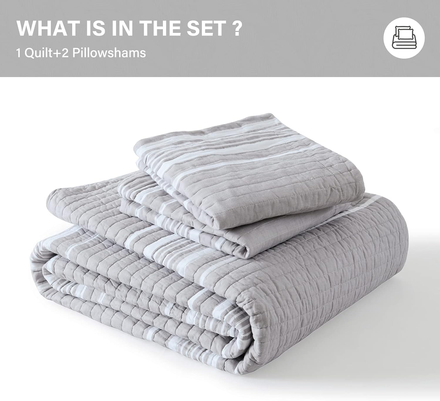 SahSahCasa Queen Quilt Set 3-Piece GrayWhite