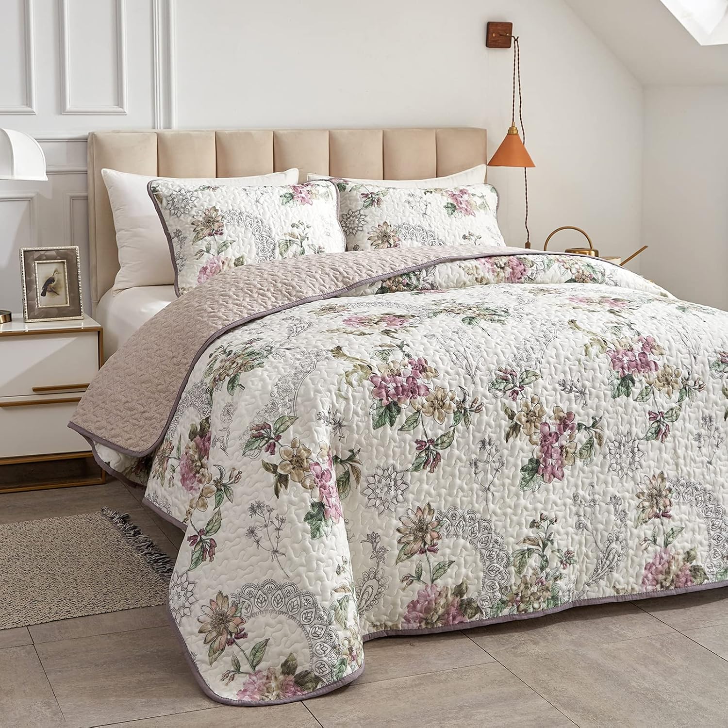 3 Pieces Reversible Quilt Set Soft Microfiber Bedspread for All Seasons