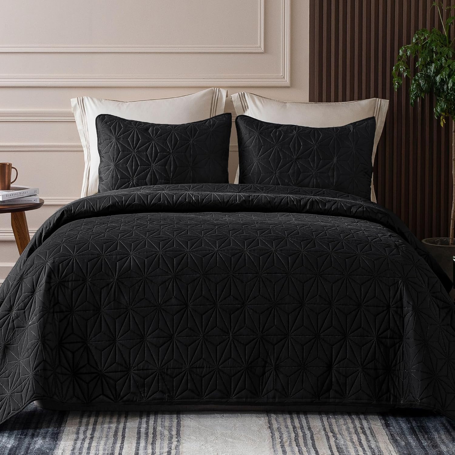 Whale Flotilla Twin Quilt Bedding Set with Geometric Star Pattern 1