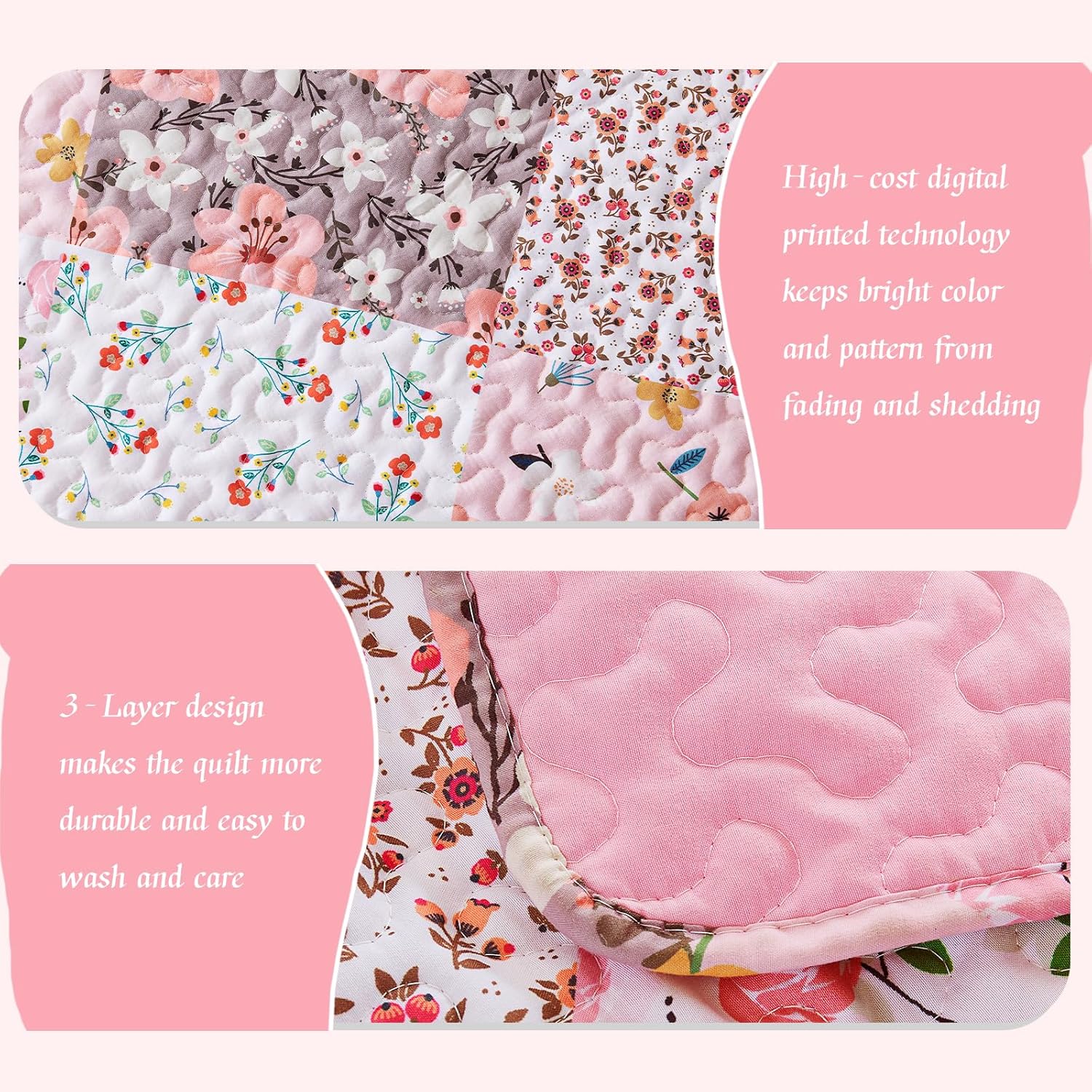 Whale Flotilla Reversible Patchwork Quilt Set Queen Size Pink