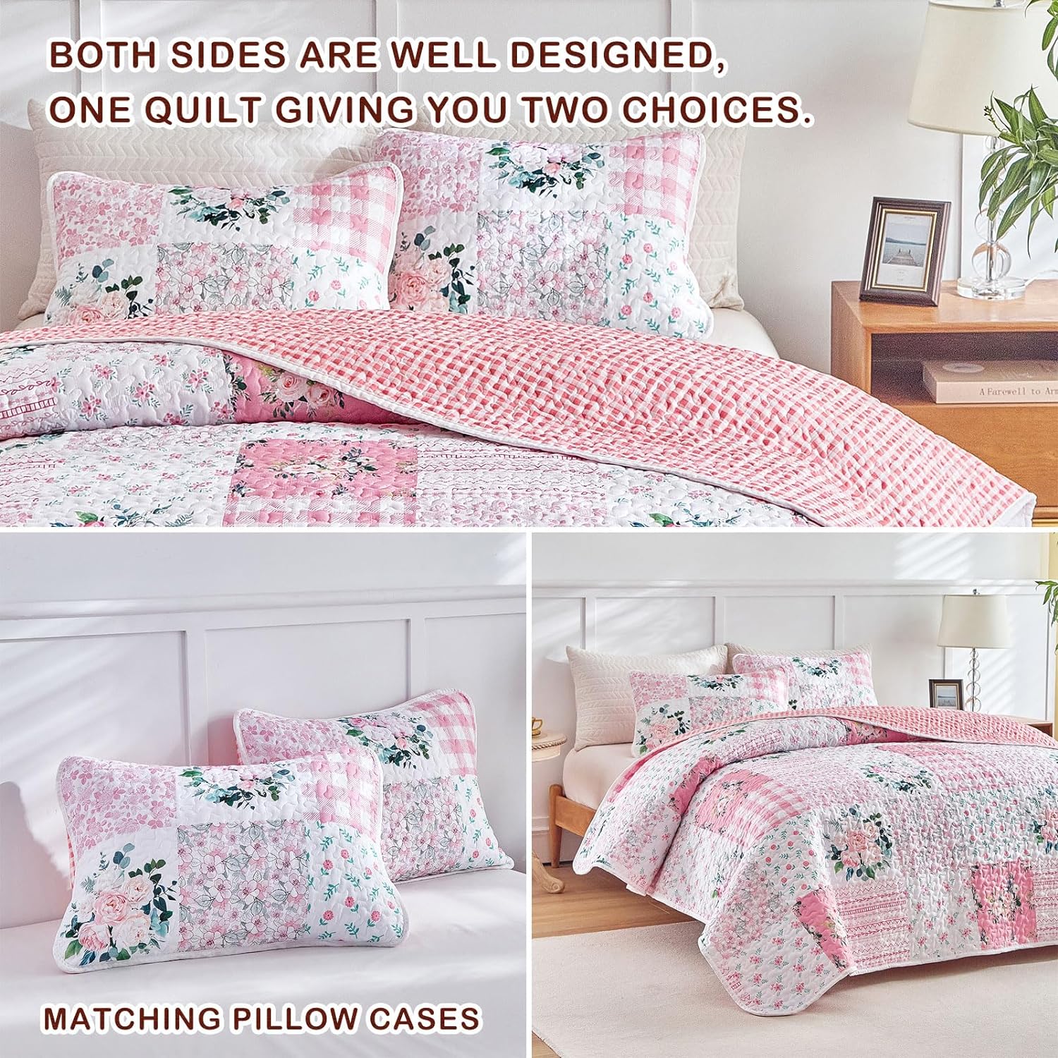 Joyreap 3 Piece Floral Quilt Set Queen Size