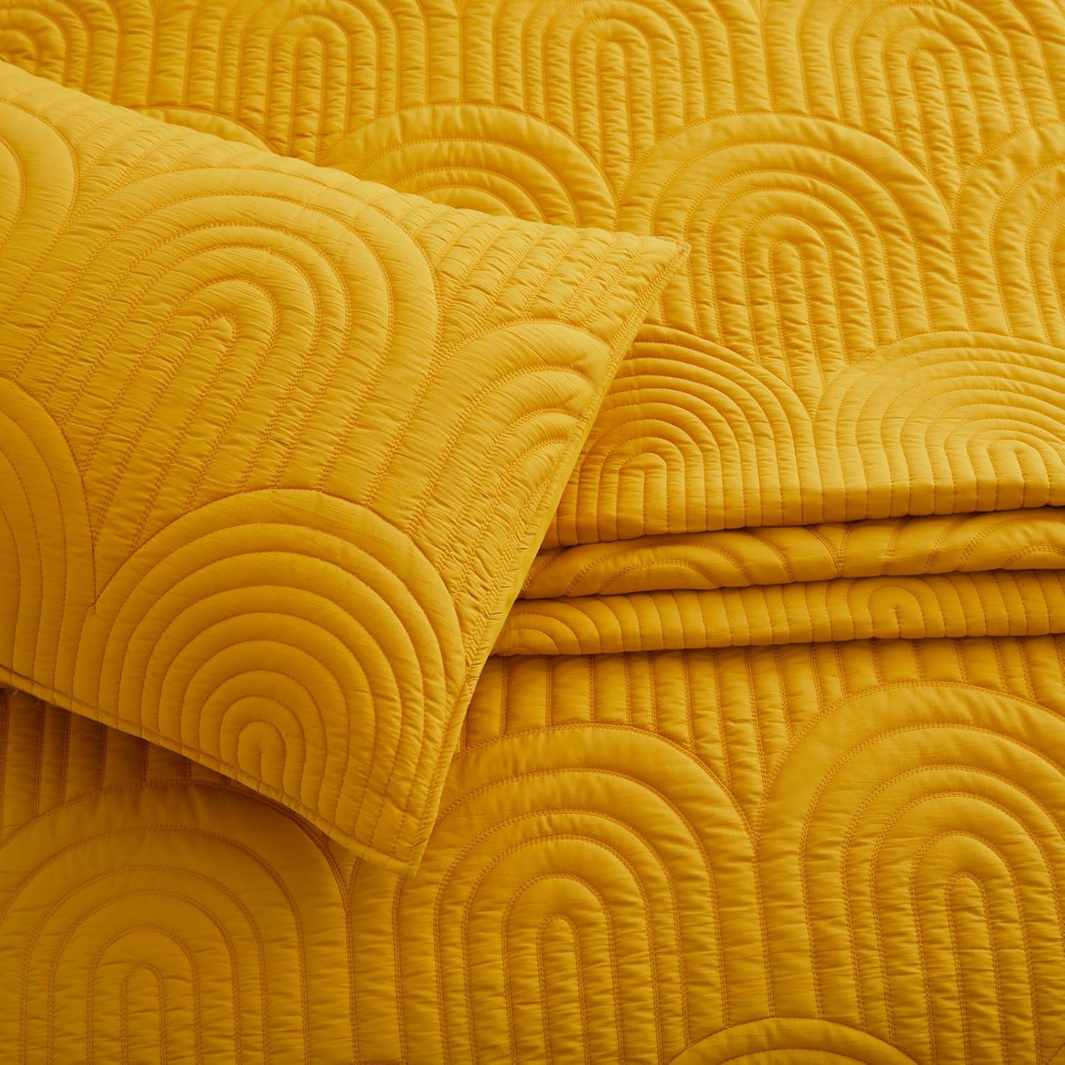 Safonory Mustard Yellow Quilt Set Queen Size