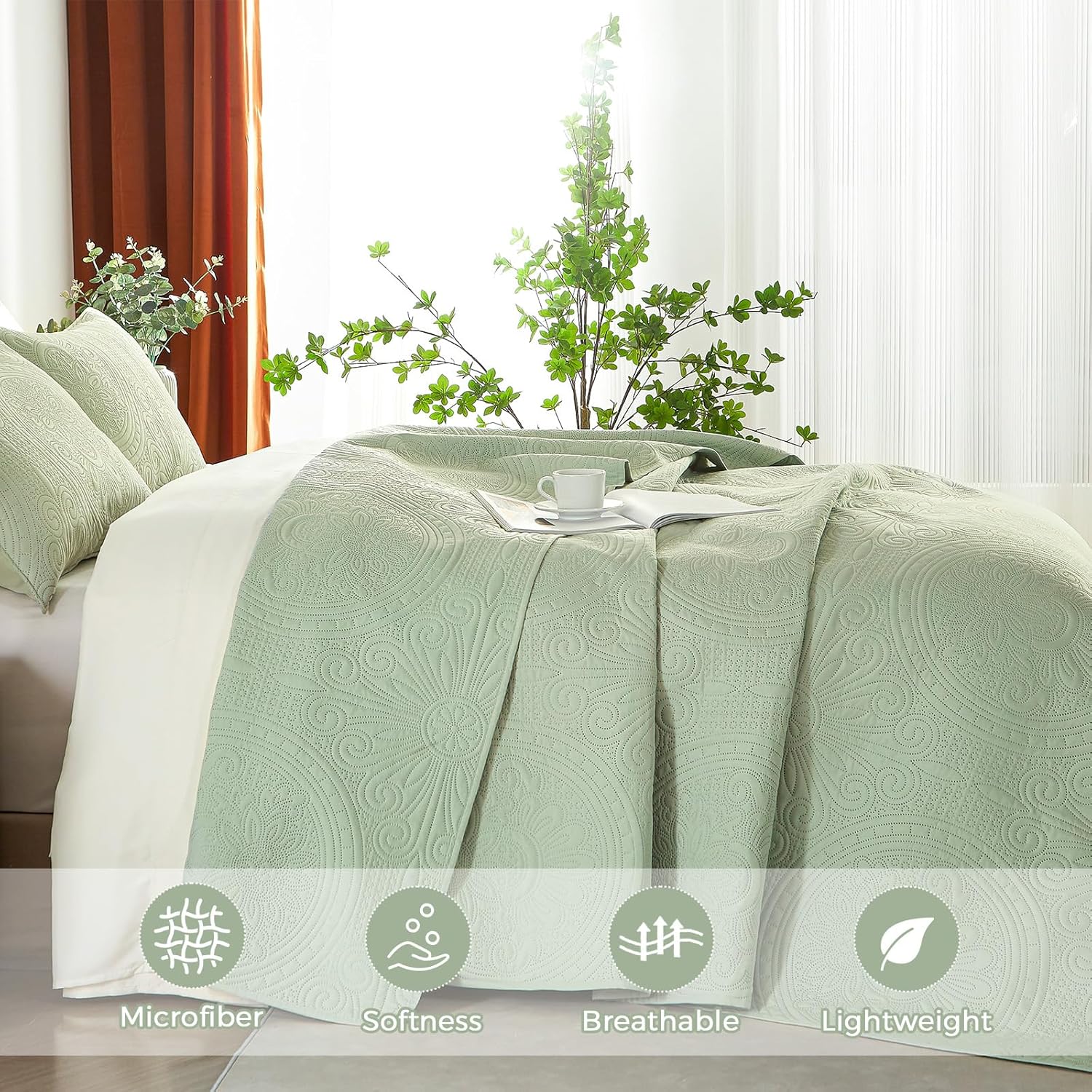 WURUIBO Twin Quilt Set Sage Green