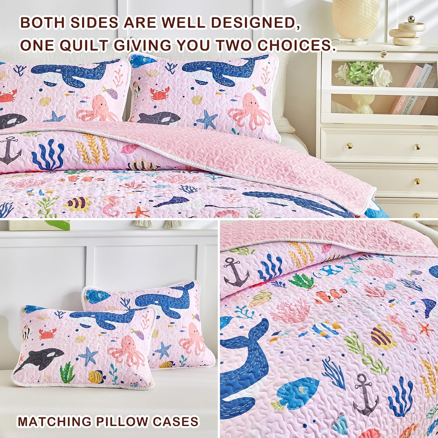 Joyreap 2-Piece Twin Size Cotton Quilt Set with Ocean Design