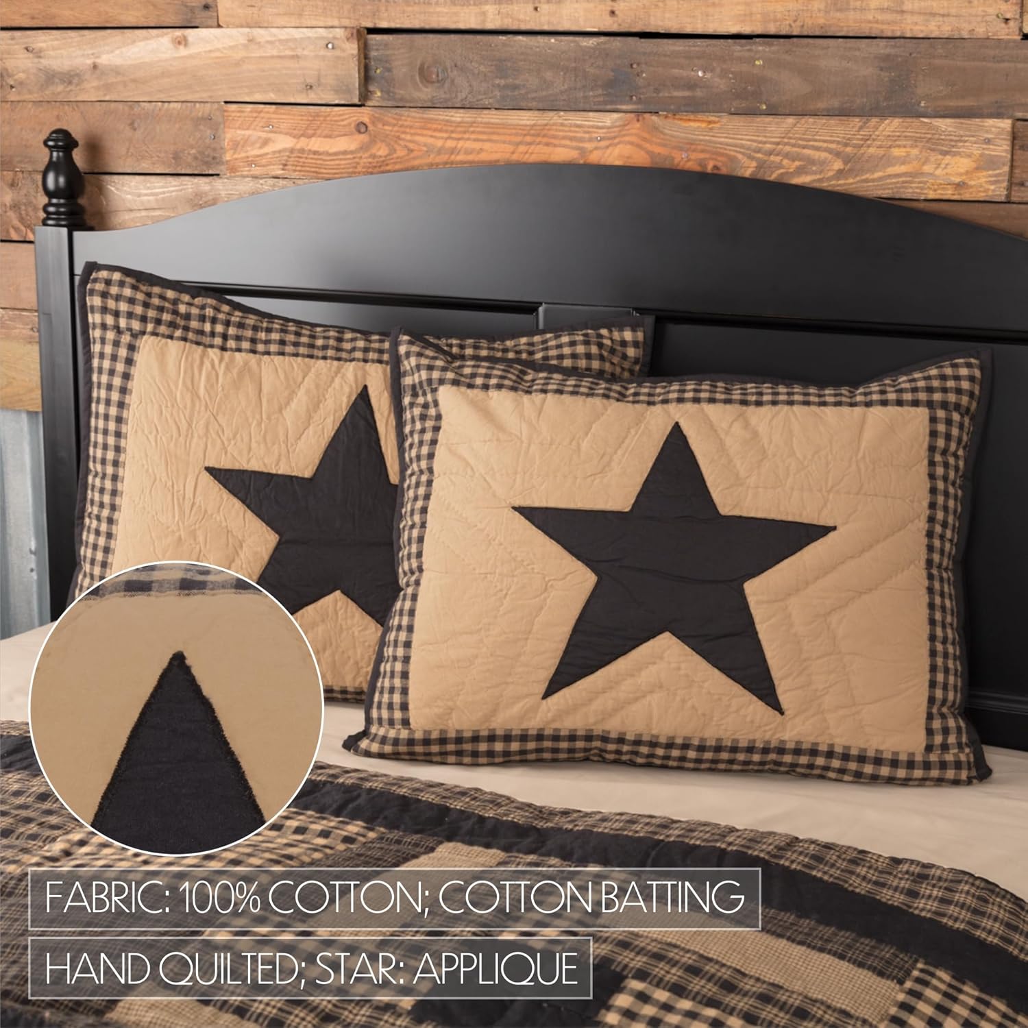 VHC Brands Black Check Star Queen Quilt Set
