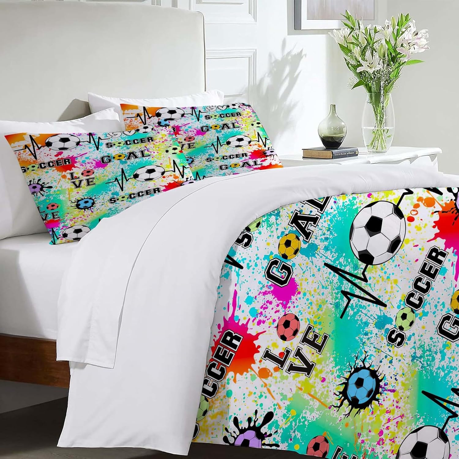 Fuzawet Soccer Comforter Set 3 Pieces Twin Bedding for All Ages