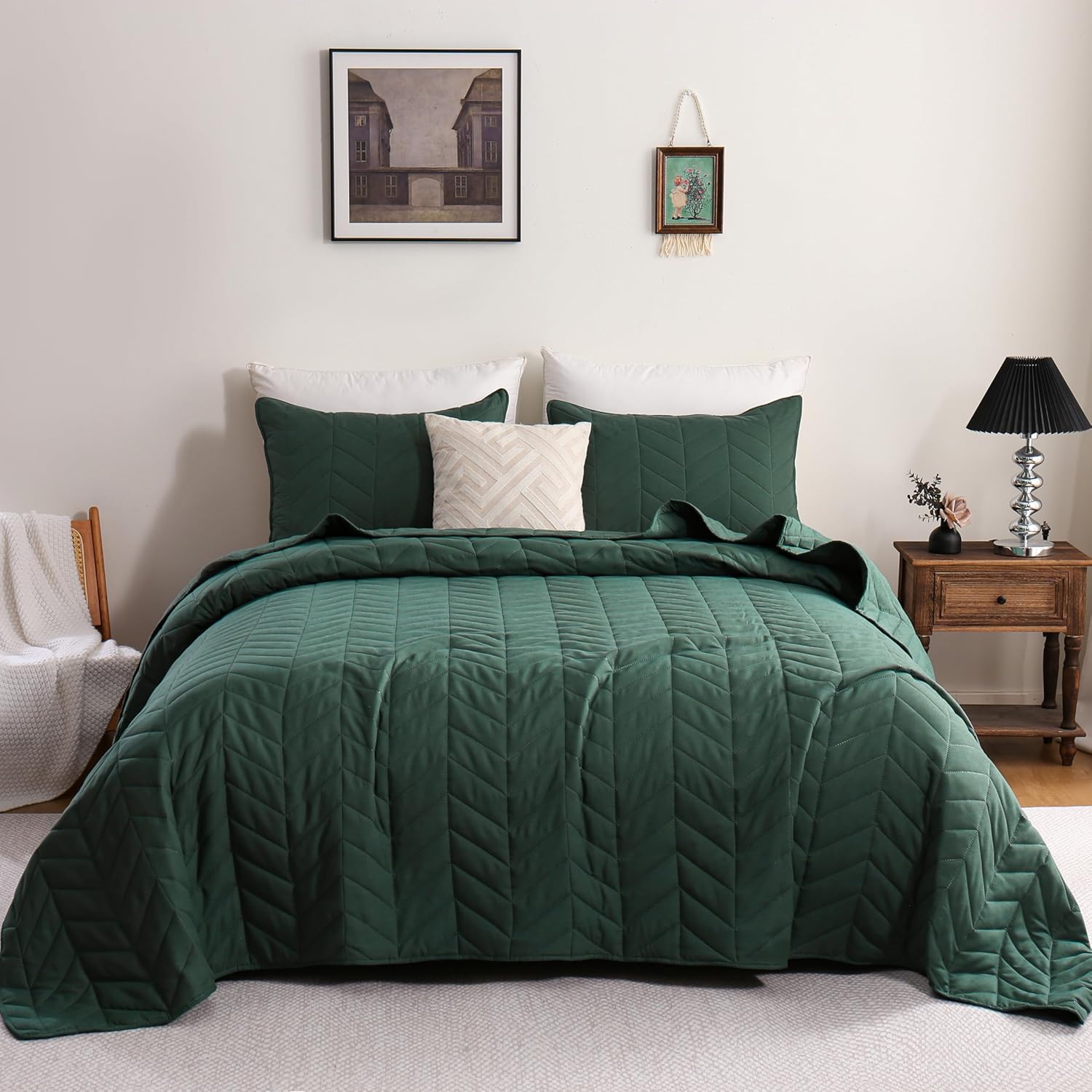 DOWNCOOL King Quilt Bedding Set with Leaf Texture