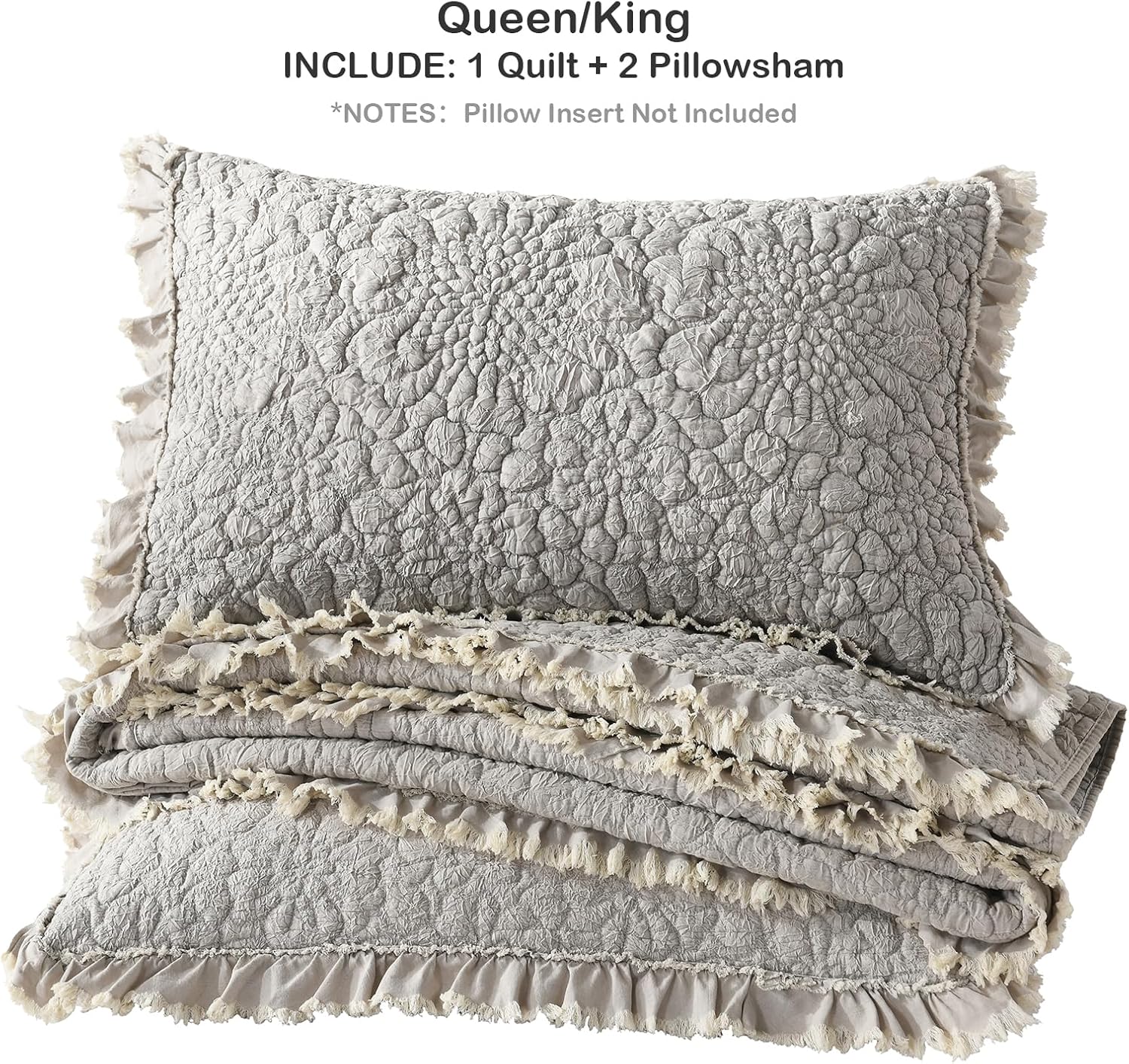 HORIMOTE HOME Beige Ruffled Quilt Set King Size 3 Pieces