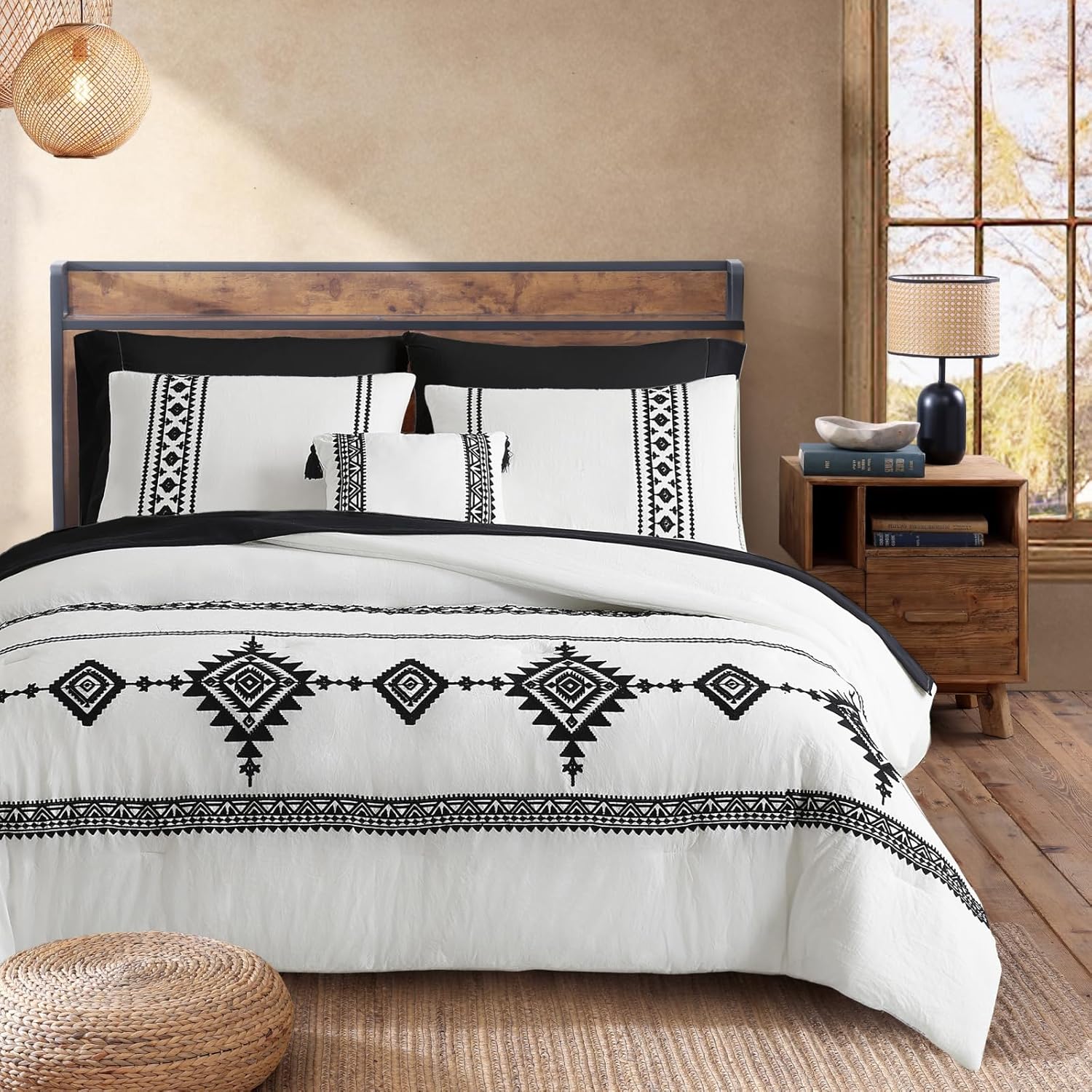MAIREVE Embroidery King Size Comforter Set 7 Pieces
