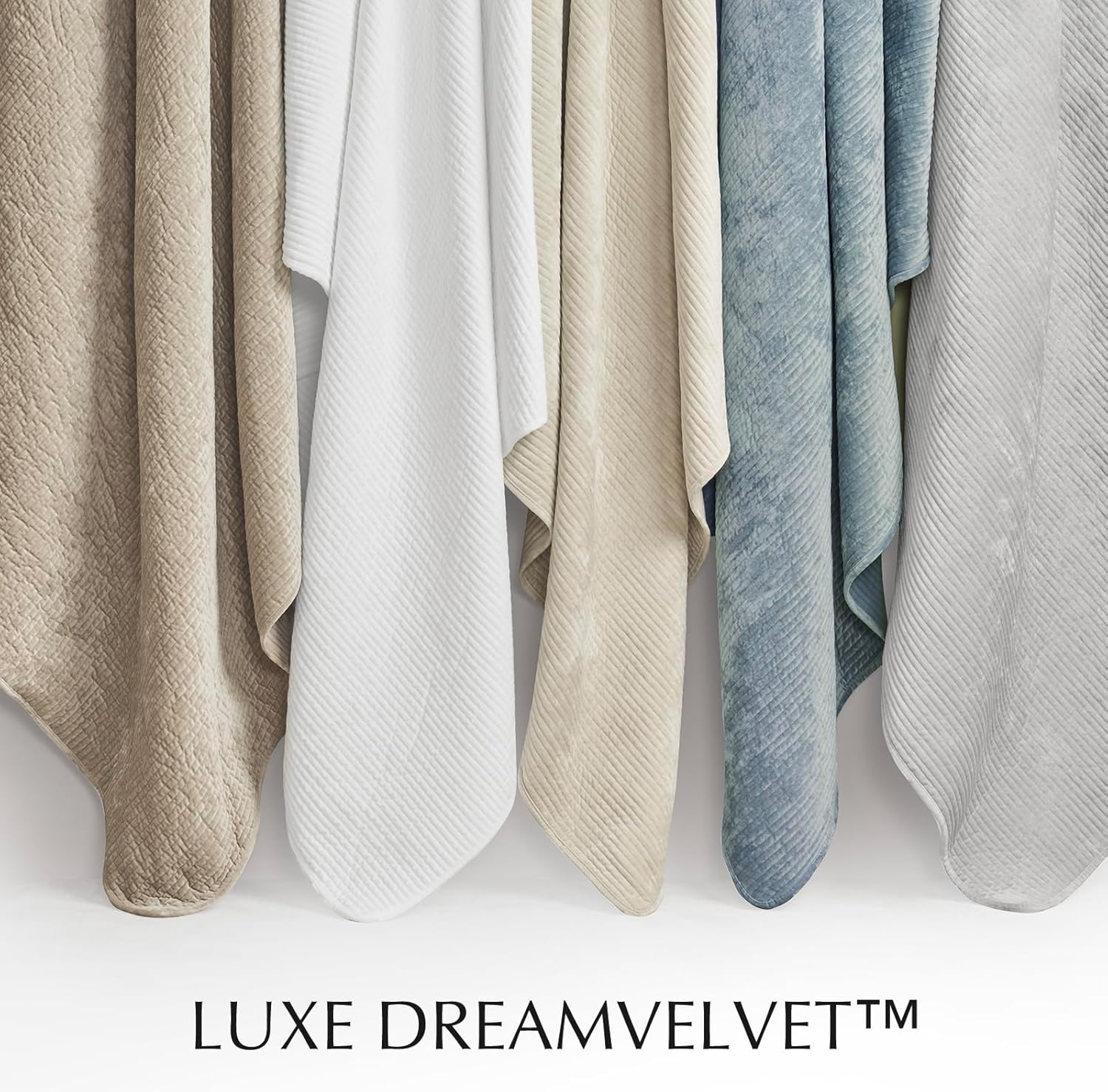 EVERGRACE Velvet Quilt Set King Size - Blue Linen