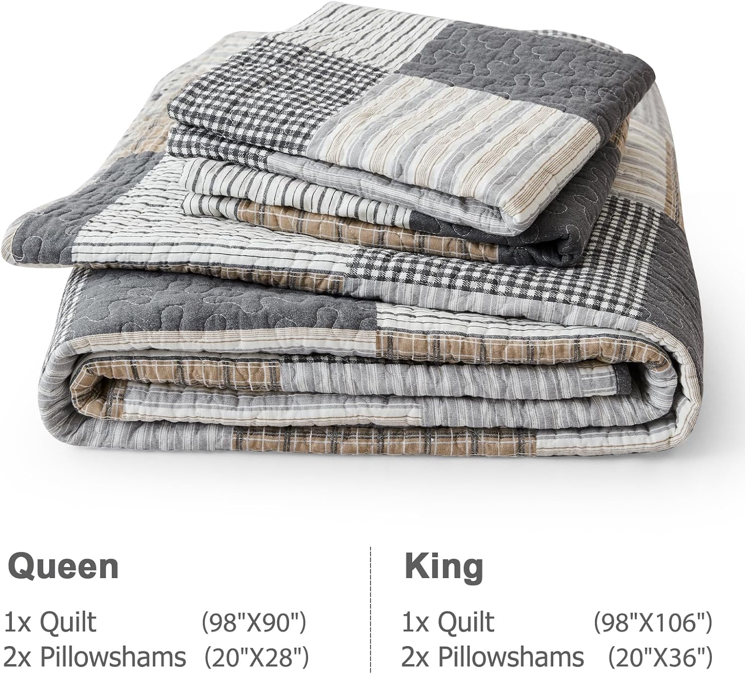 Finlonte Quilt Set Queen Size - 100 Cotton Plaid Bedspread