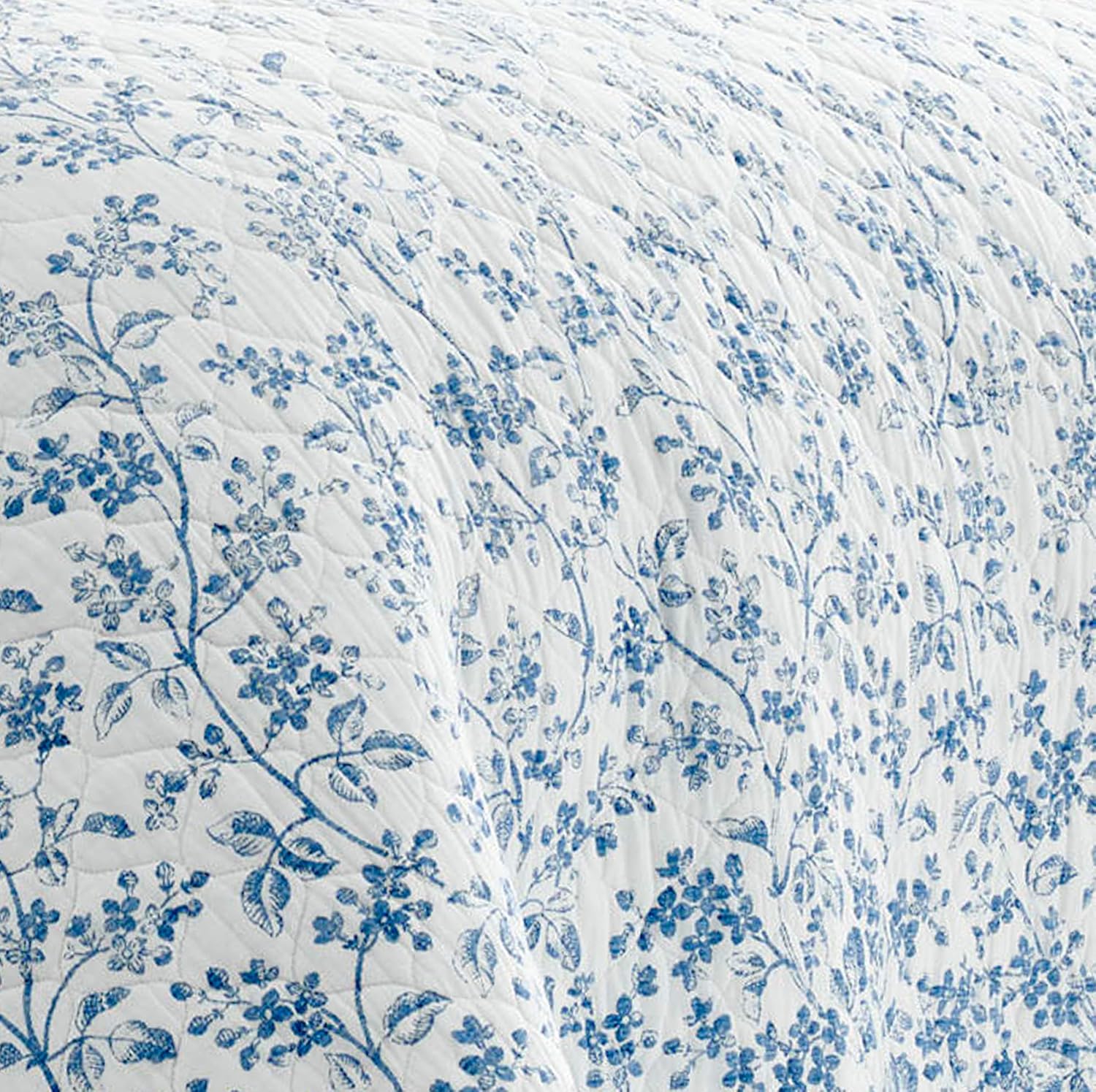 Laura Ashley Queen Quilt Set with Flora Blue Design